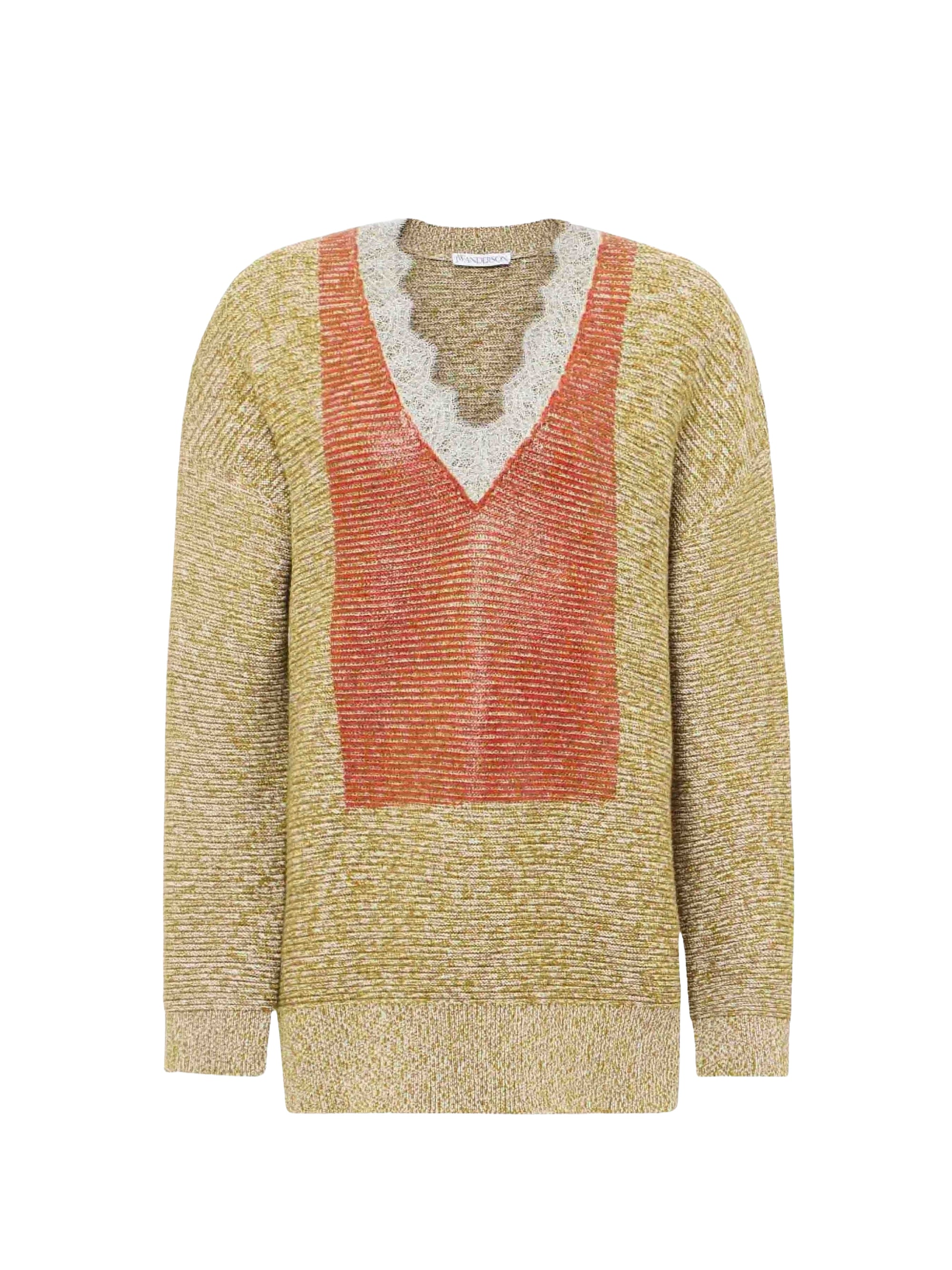 Pull À Col En V Avec Bordure En Dentelle - Cobblestone/Red