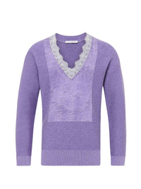 Pull À Col En V Avec Bordure En Dentelle - Lavender