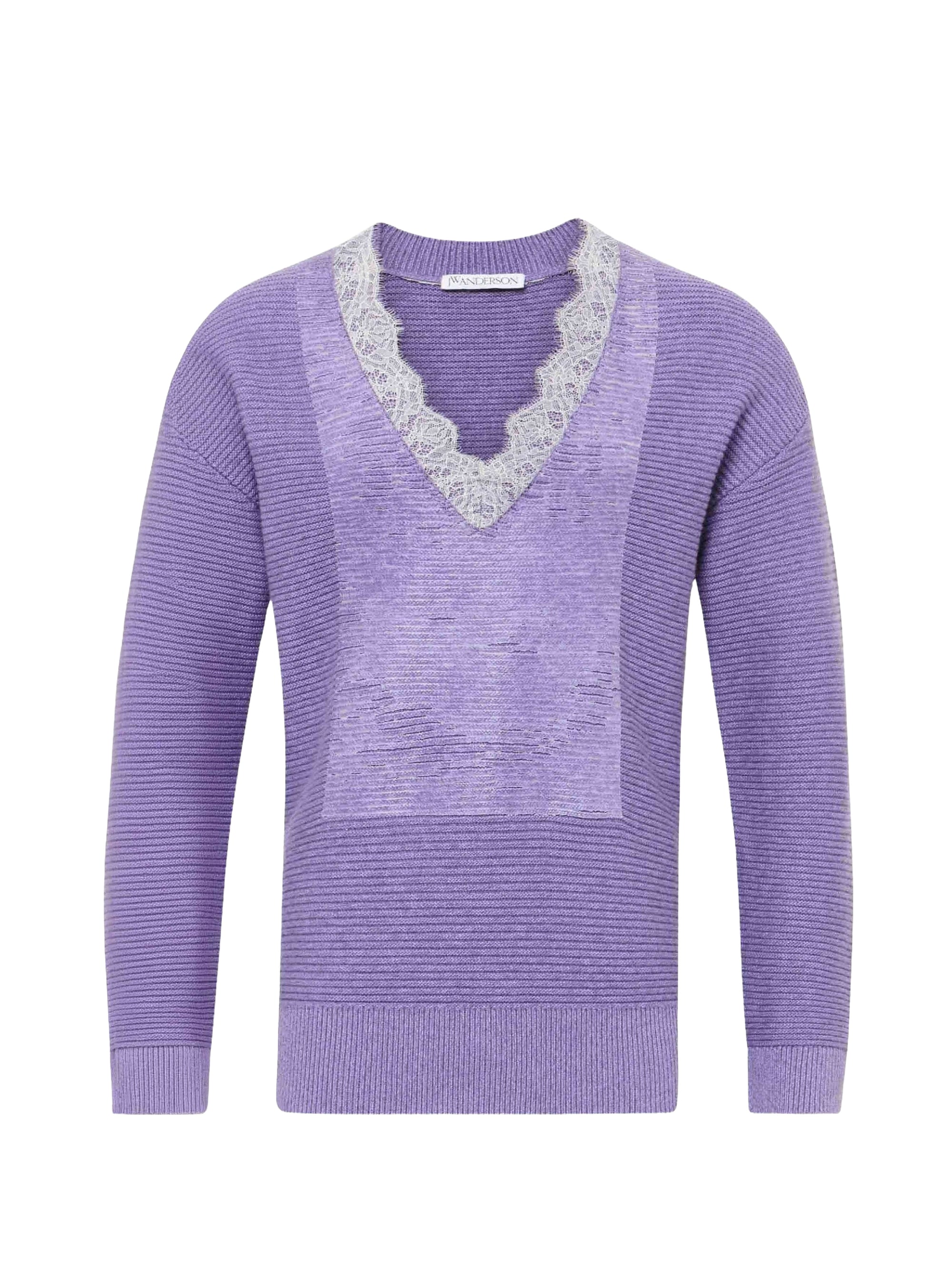 Pull À Col En V Avec Bordure En Dentelle - Lavender