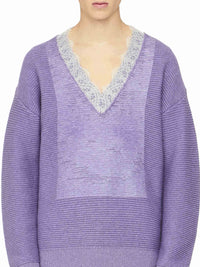 Pull À Col En V Avec Bordure En Dentelle - Lavender