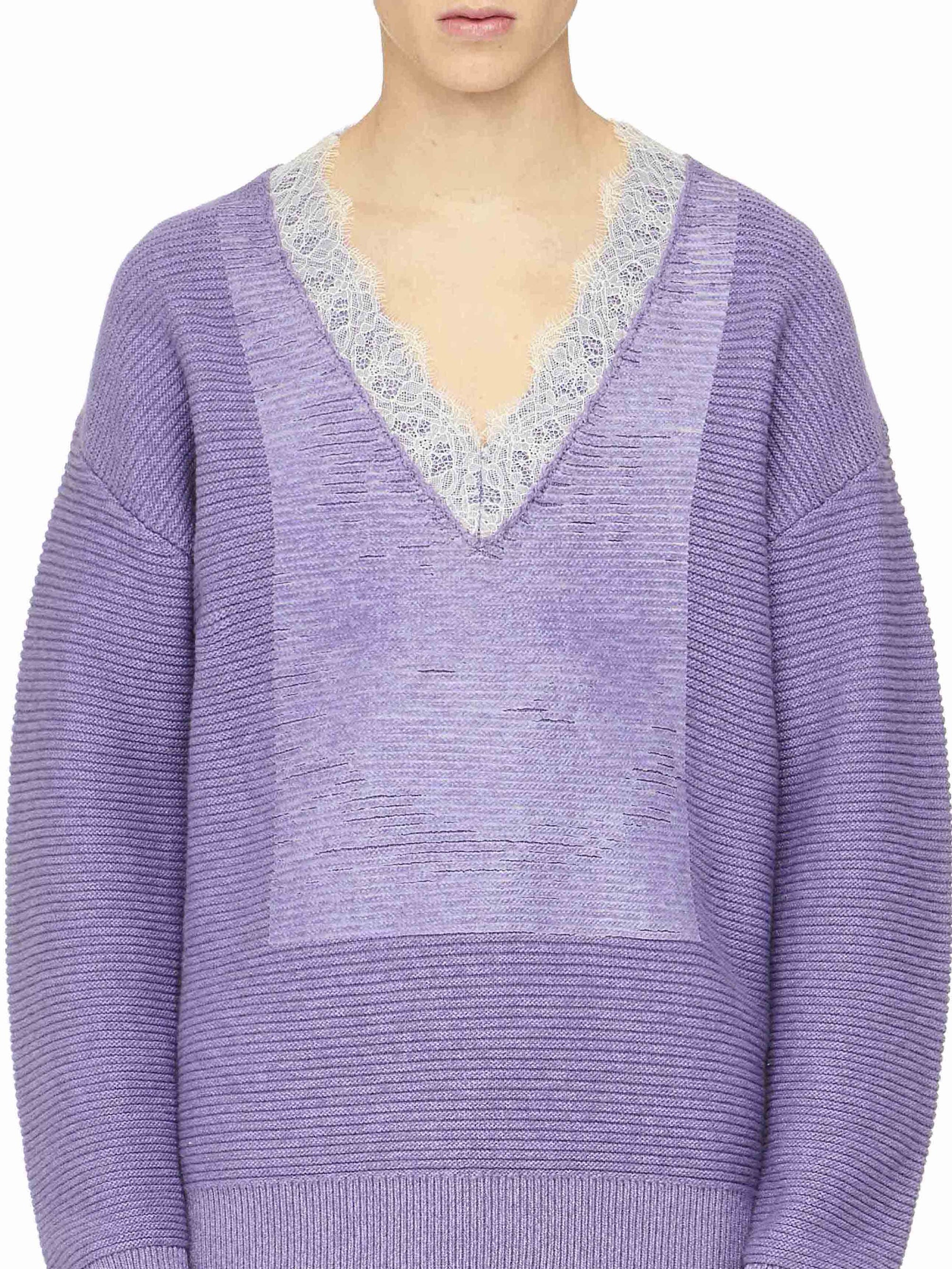 Pull À Col En V Avec Bordure En Dentelle - Lavender