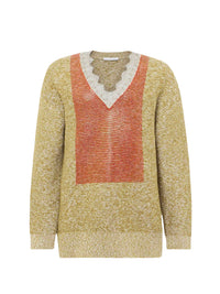 Pull À Col En V Avec Bordure En Dentelle - Cobblestone/Red
