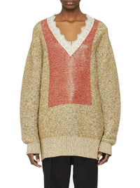 Pull À Col En V Avec Bordure En Dentelle - Cobblestone/Red