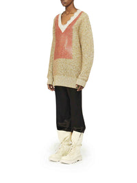Pull à col V en laine mélangée - Cobblestone & Red