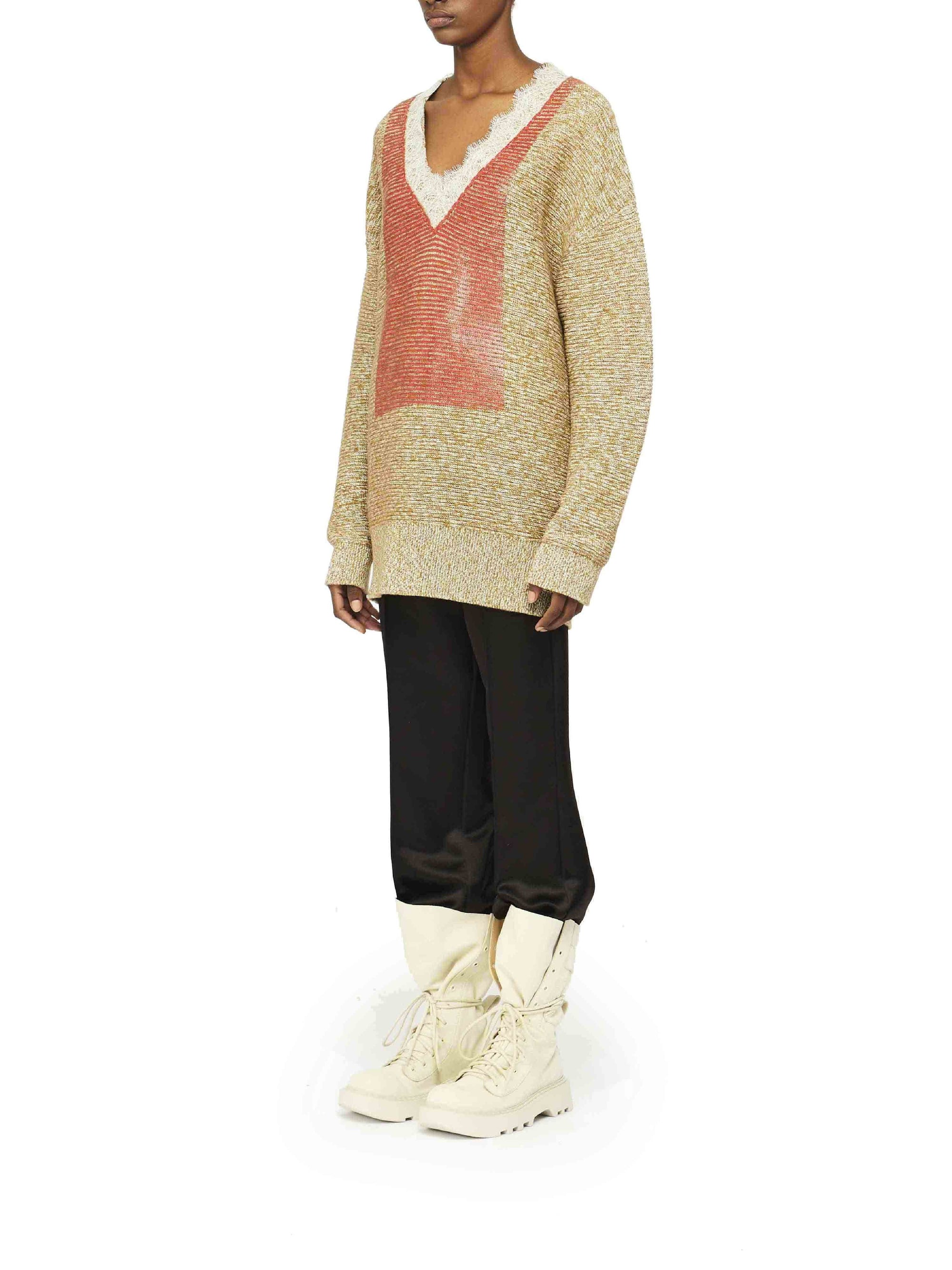 Pull à col V en laine mélangée - Cobblestone & Red