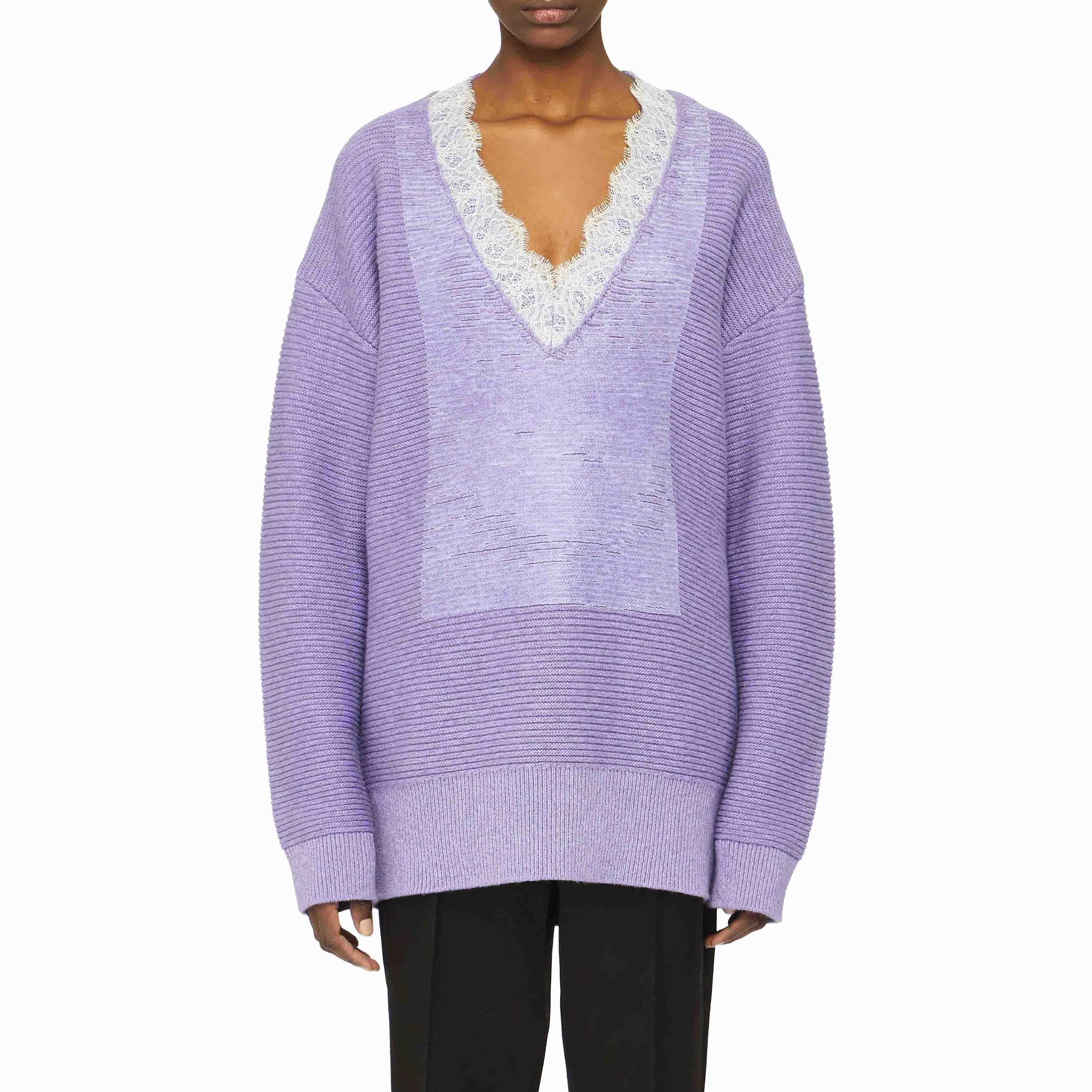 Pull À Col En V Avec Bordure En Dentelle - Lavender