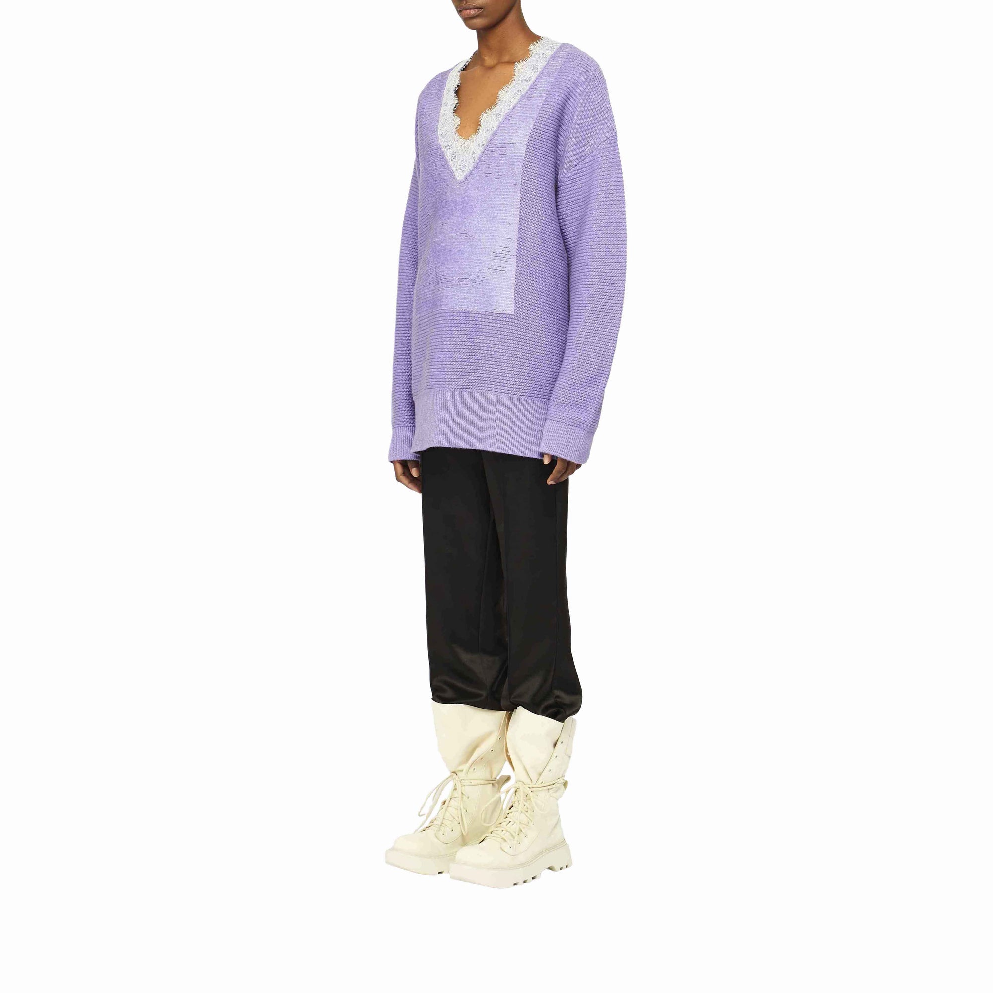 Wool blend V-neck jumper - Black