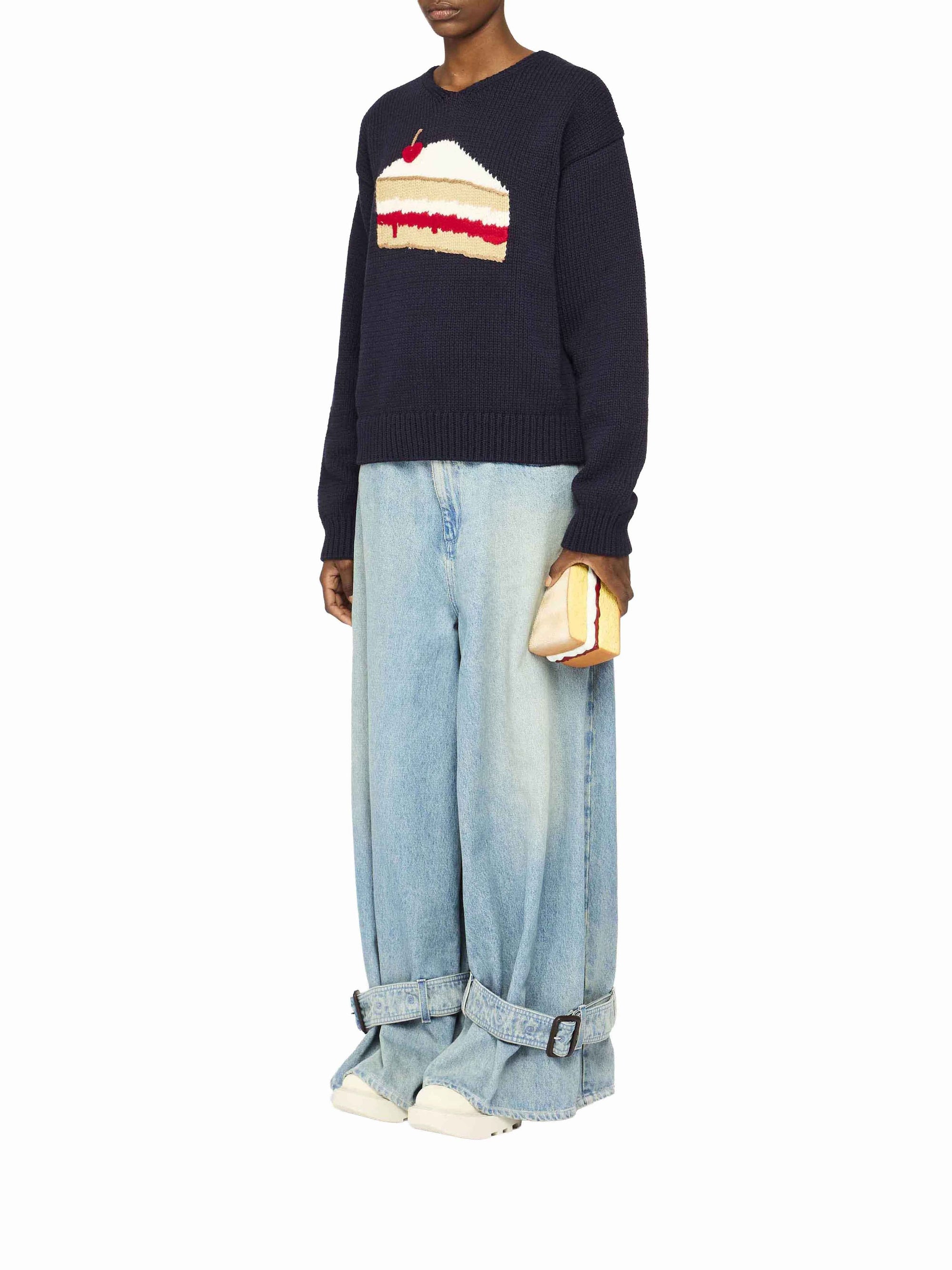Pull à col V en maille - Blue