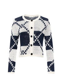 Cardigan Fairisle en lin - Off White & Navy