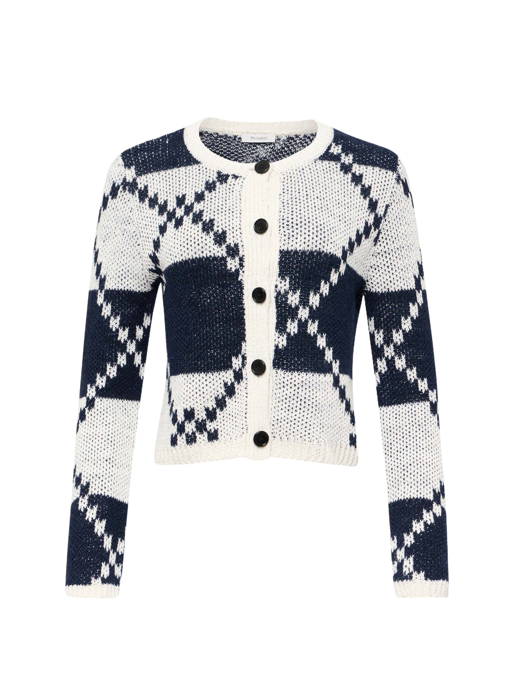 Cardigan Fairisle en lin - Off White & Navy