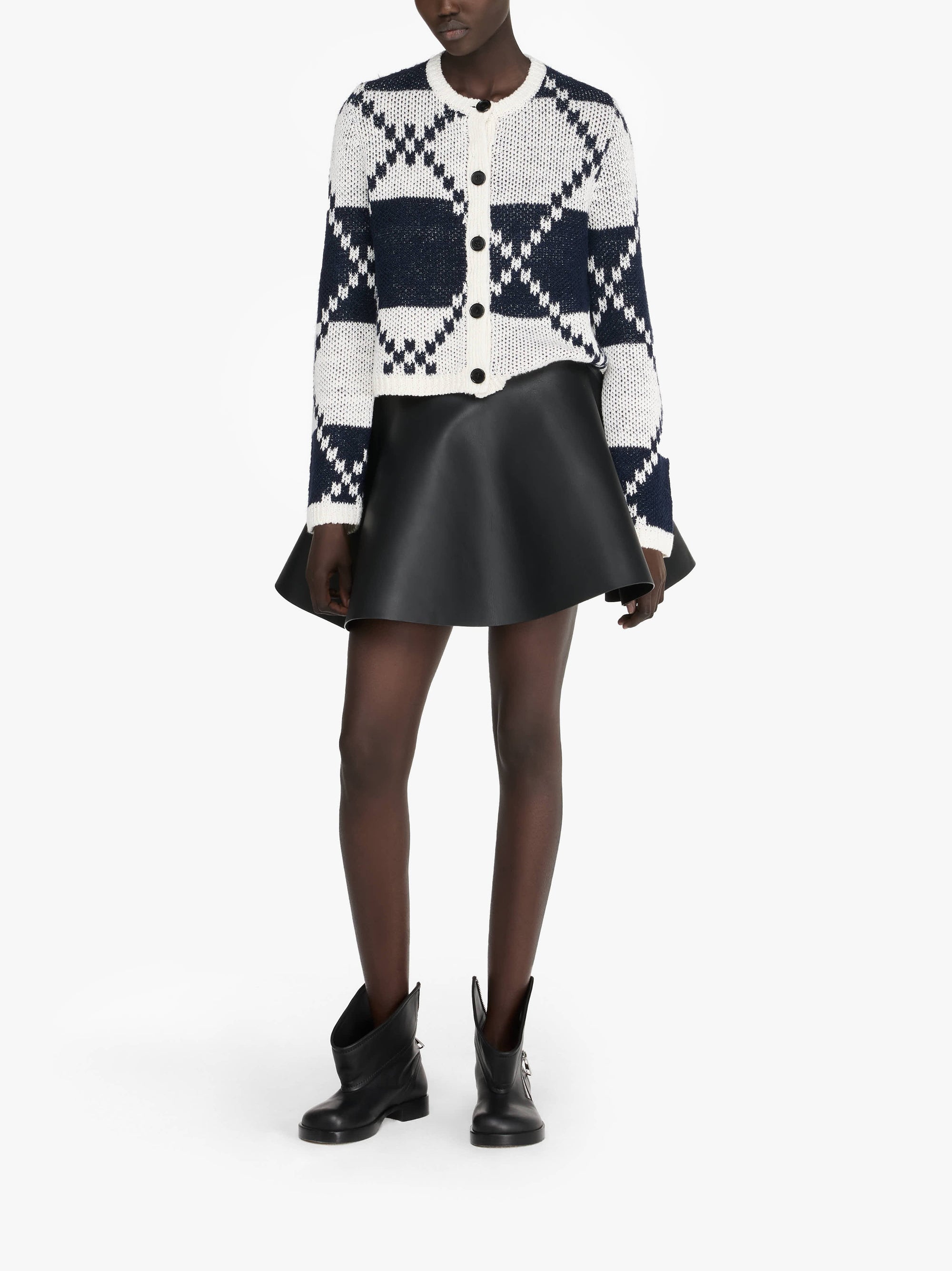 Cardigan Fairisle en lin - Off White & Navy