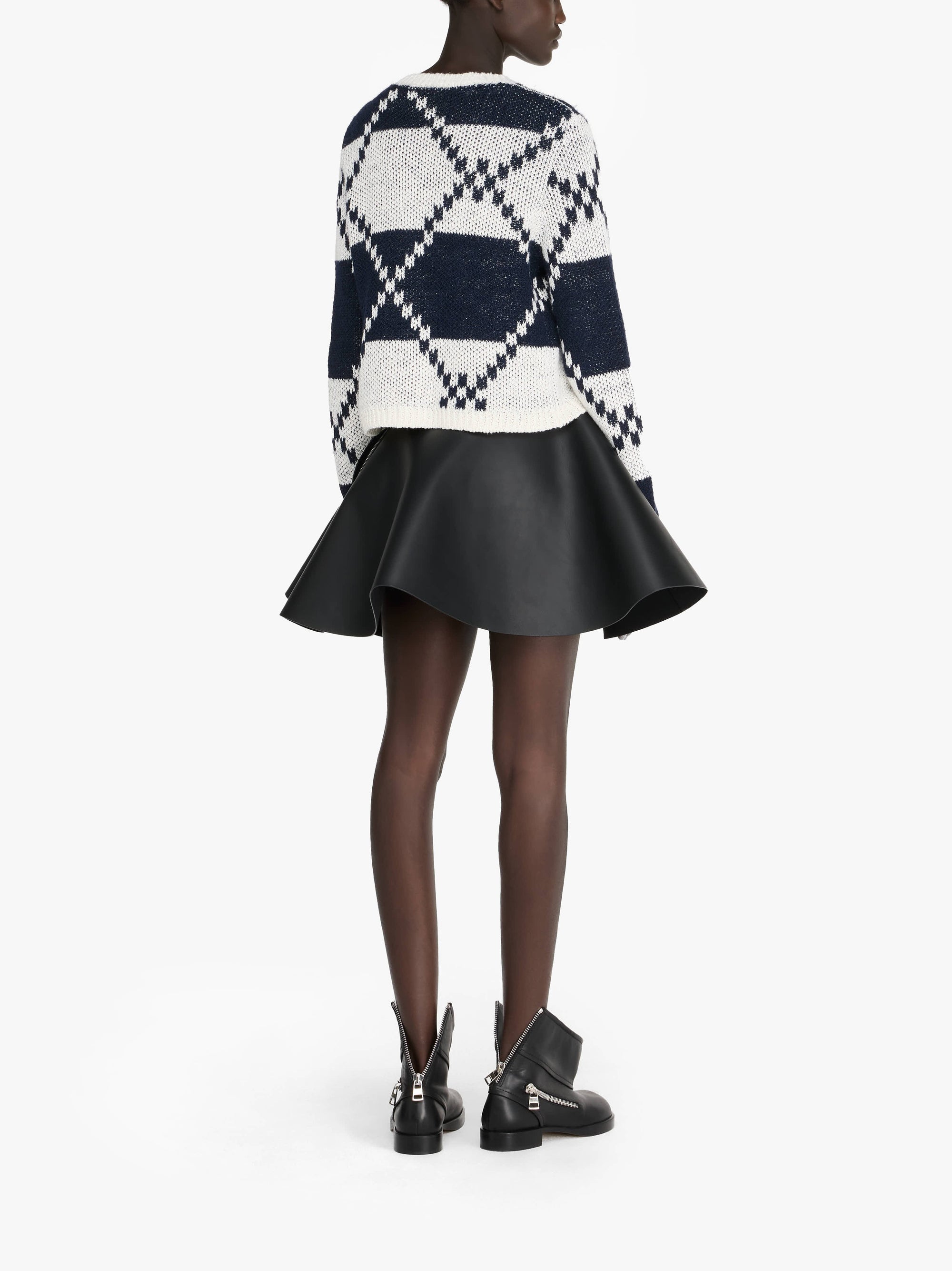 Cardigan Fairisle en lin - Off White & Navy