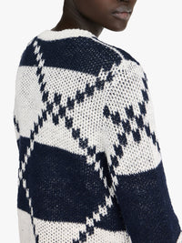 Cardigan Fairisle en lin - Off White & Navy