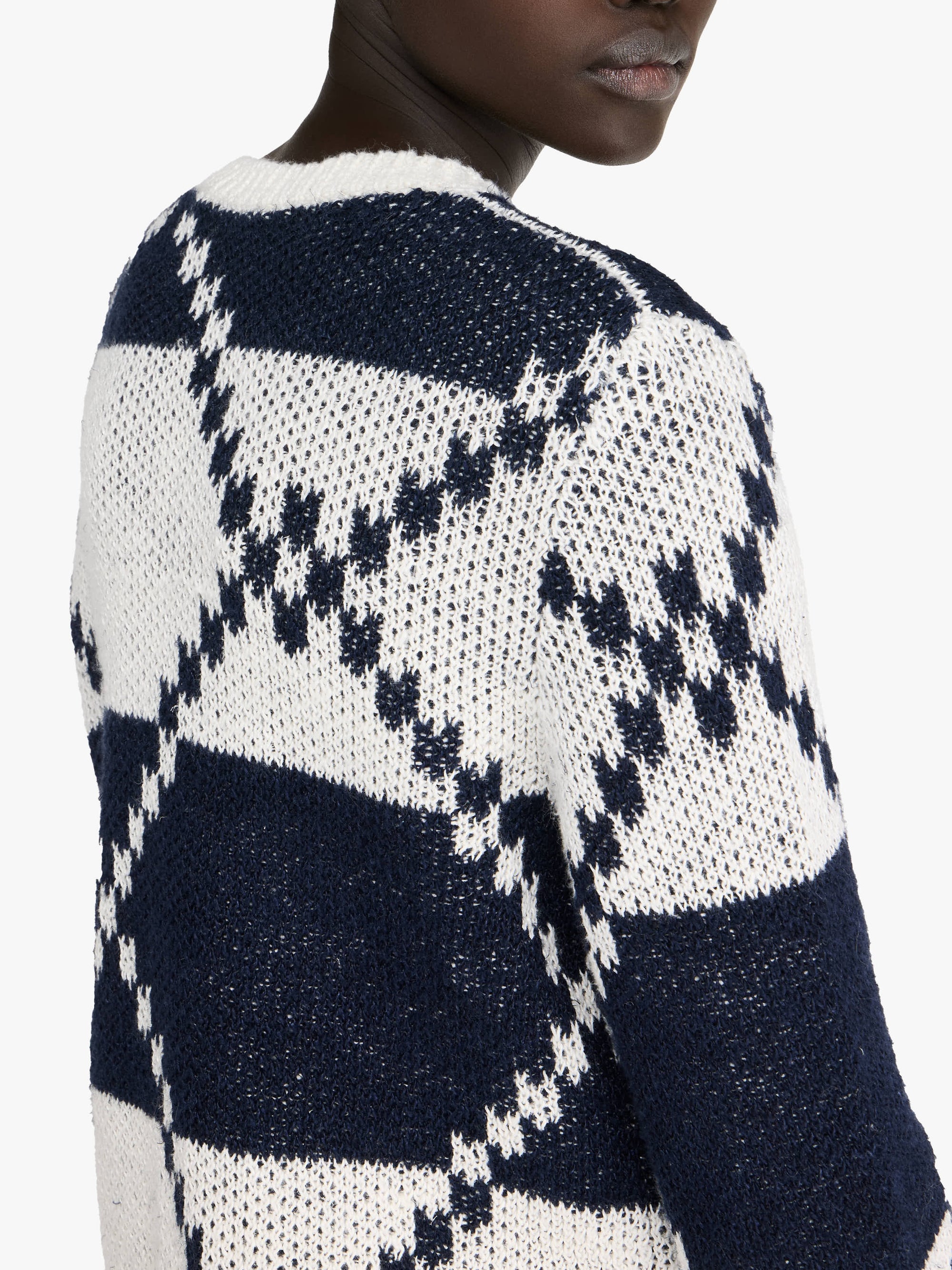 Cardigan Fairisle en lin - Off White & Navy