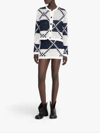 Jupe courte Fairisle en lin - Off White & Navy