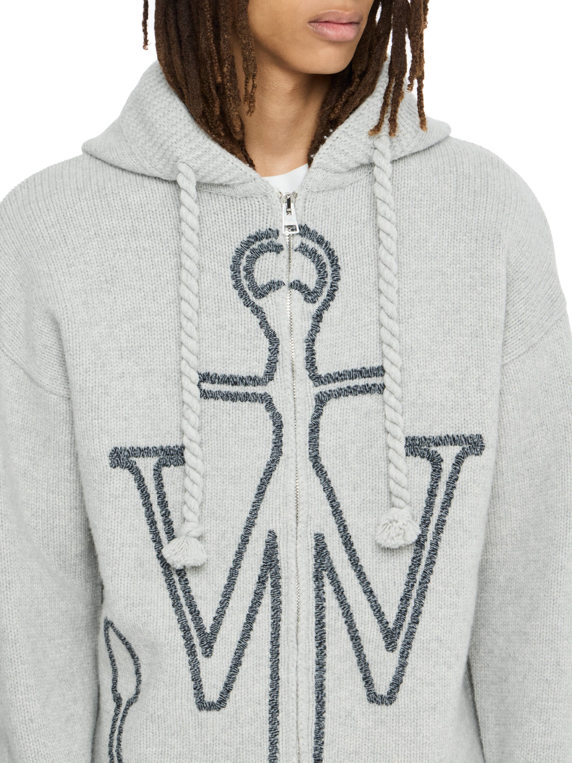 Sweat À Capuche Zippé Avec Broderie Anchor - Light Grey Melange