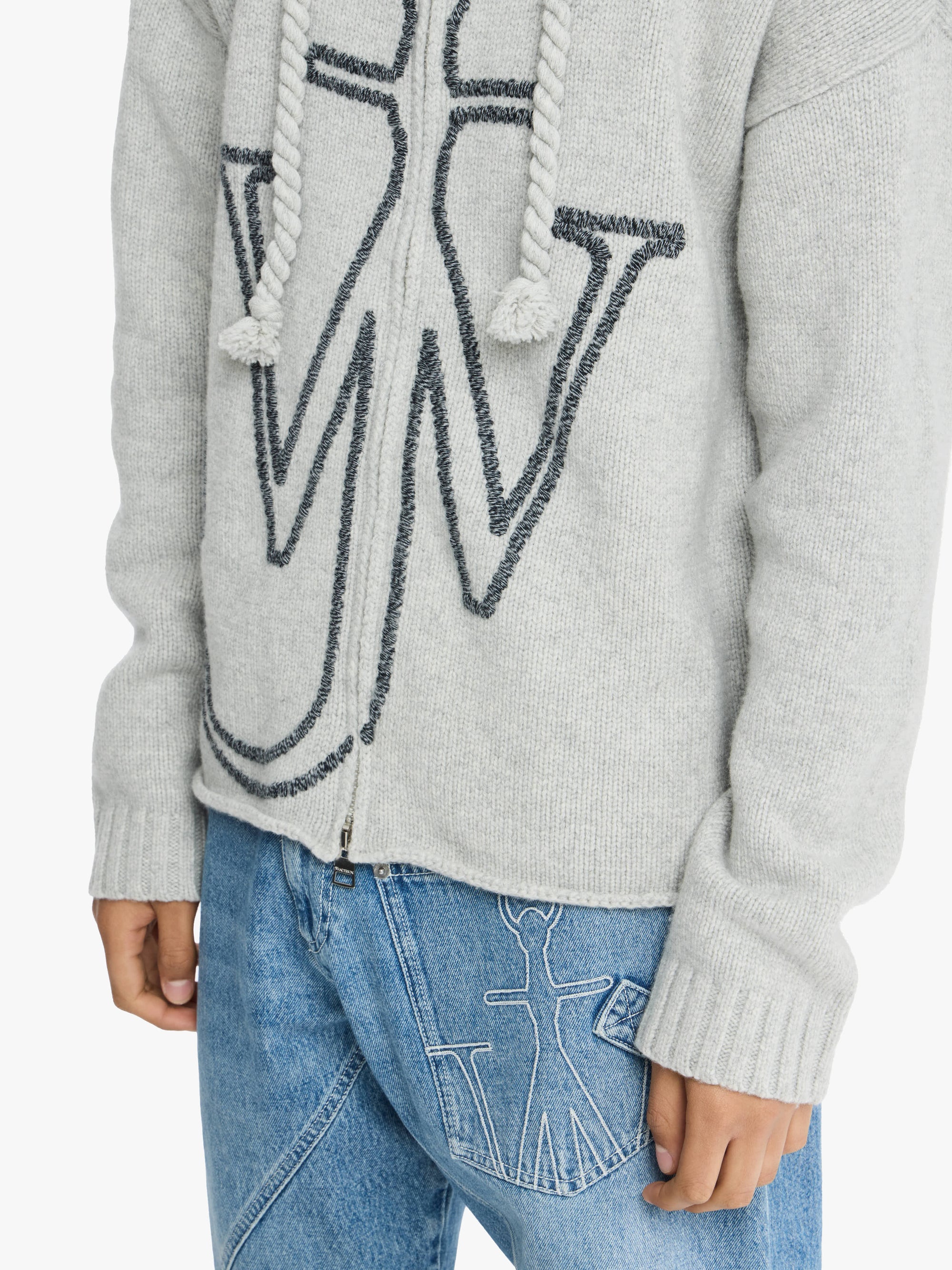 Sweat À Capuche Zippé Avec Broderie Anchor - Light Grey Melange