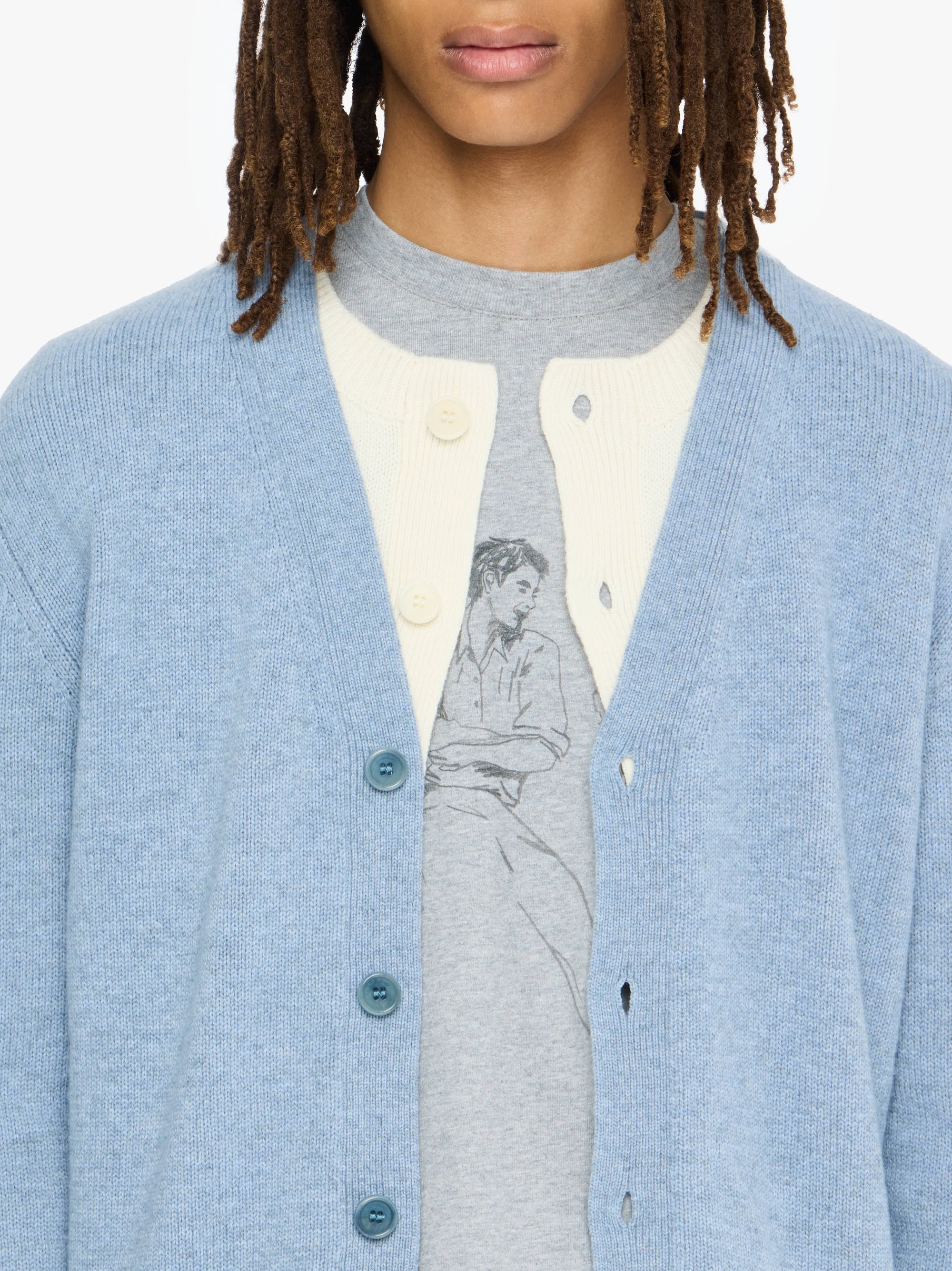Cardigan À Couches Contrastées - Blue Melange