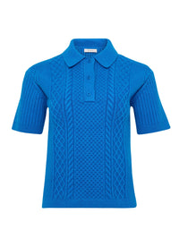 Short wool polo shirt - Bright Blue