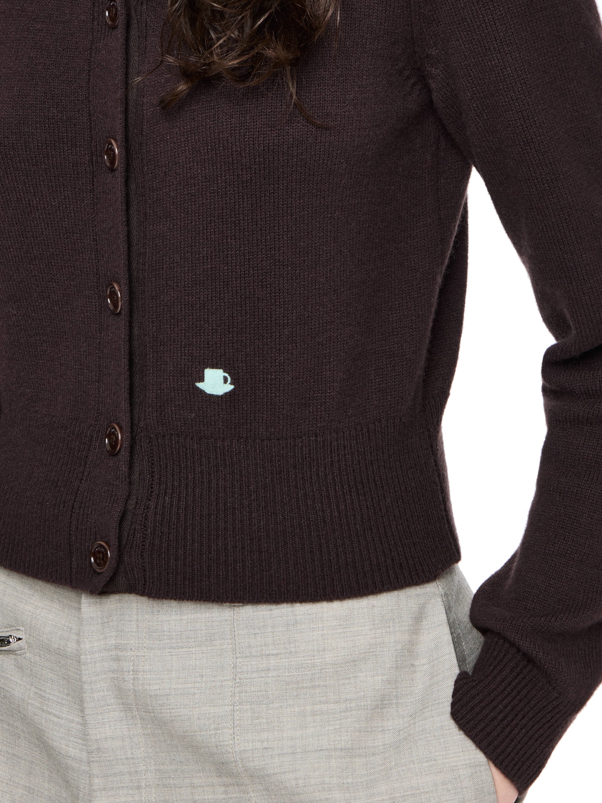 Cardigan À Broderies Contrastées - Chocolate Brown