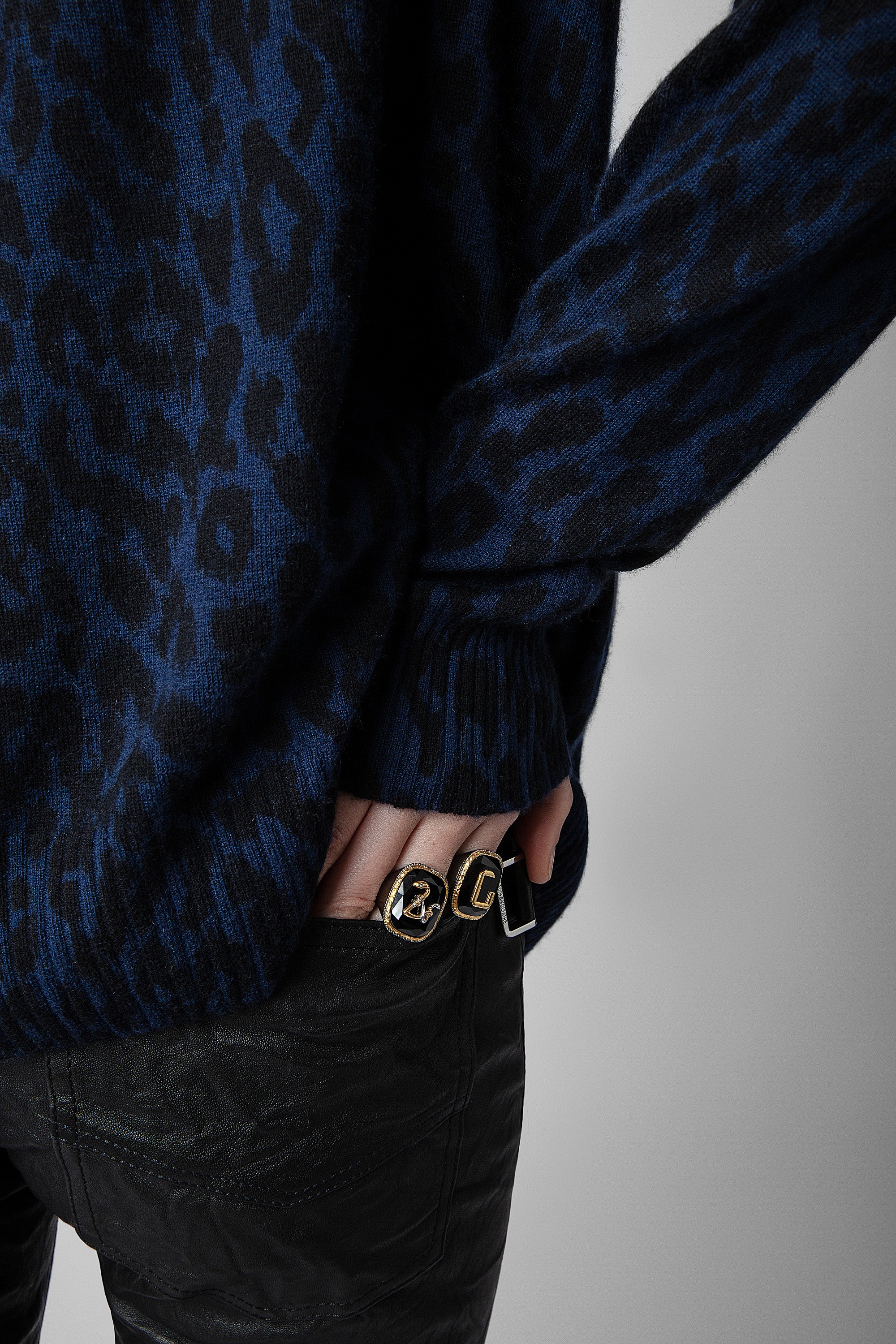Cassy leopard cashmere cardigan - Ink