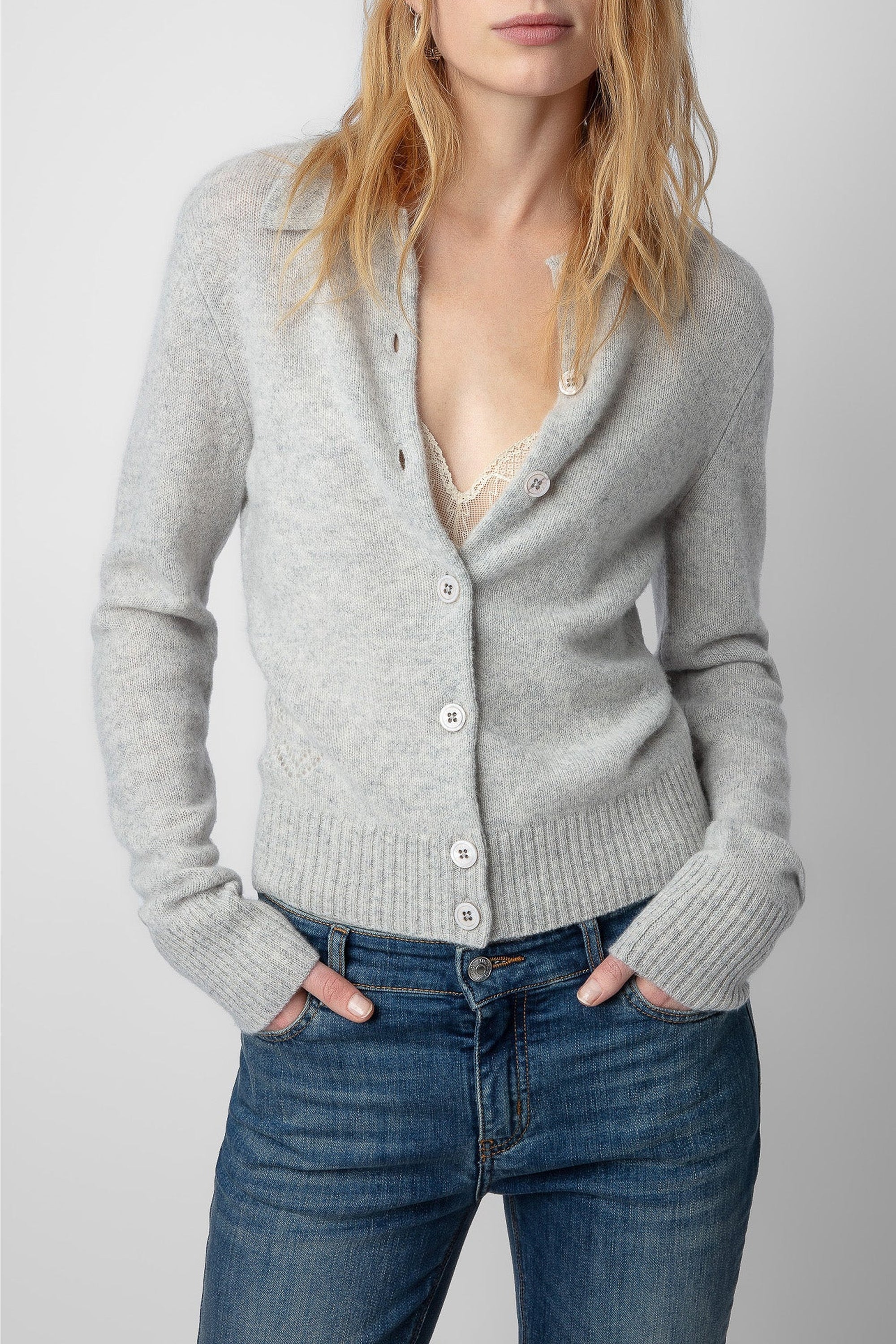 Voltia RC cashmere ribbed cardigan - Light China Grey