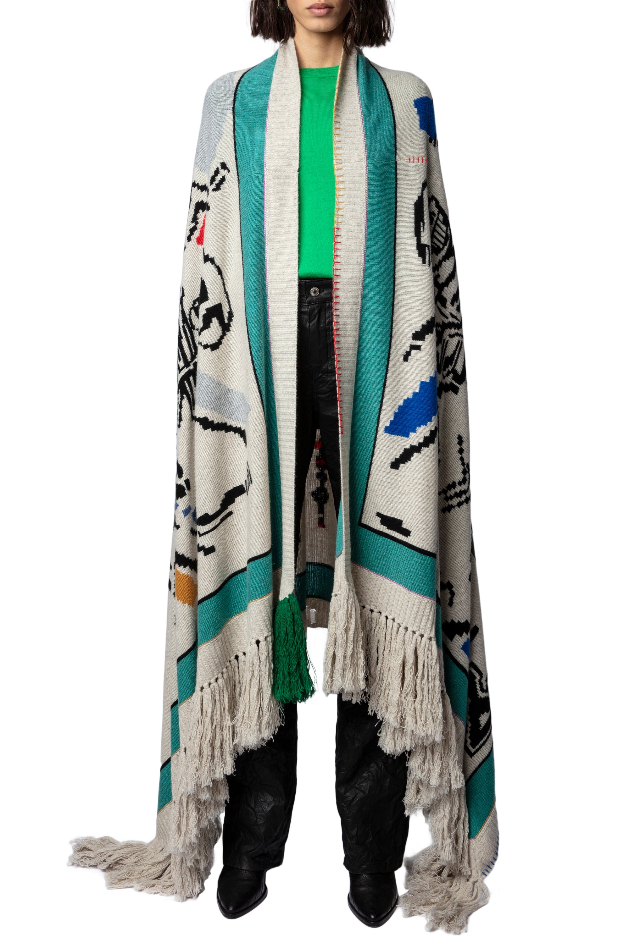 Poncho Colorado en cachemire - Mastic