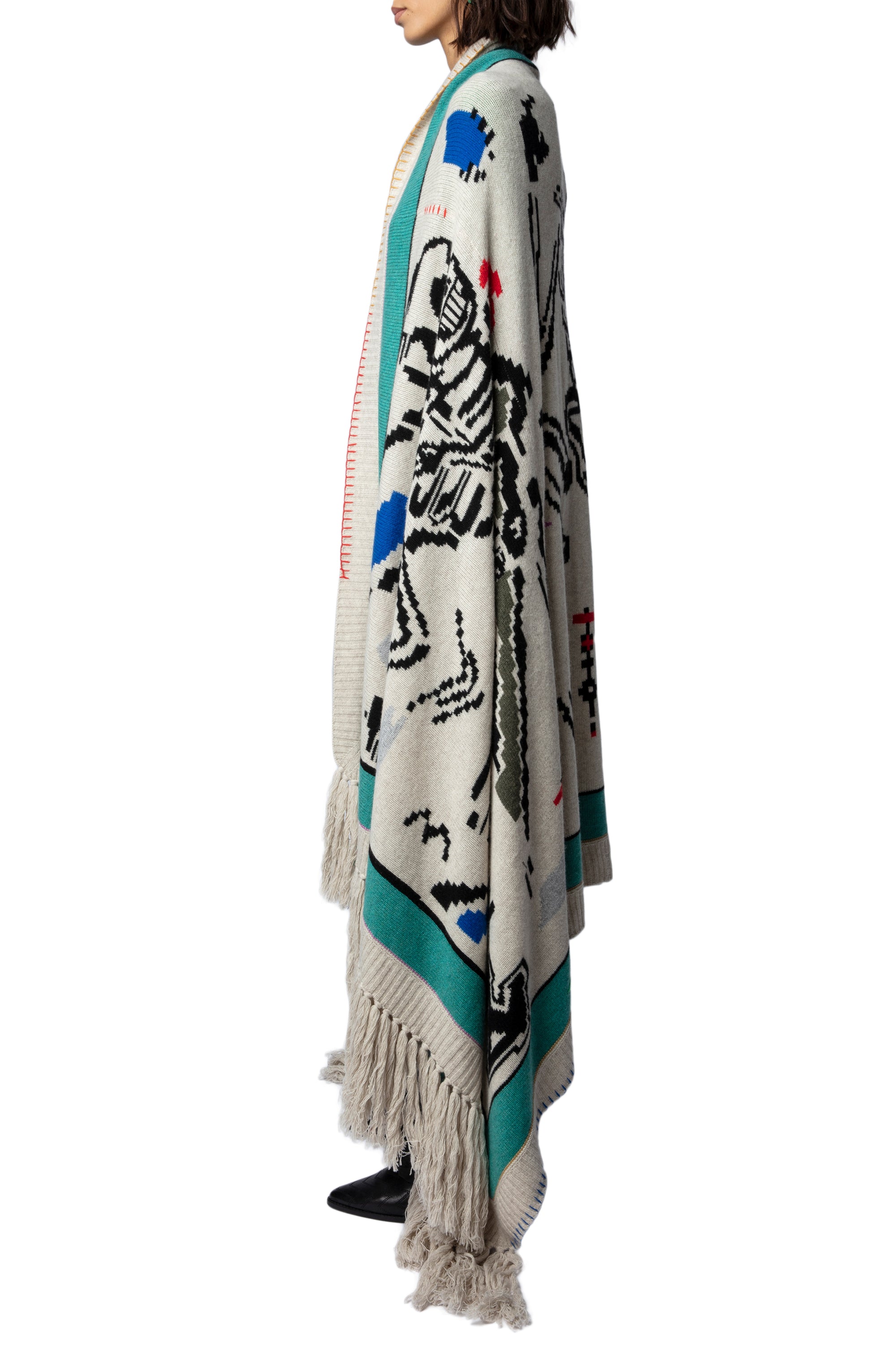 Poncho Colorado en cachemire - Mastic