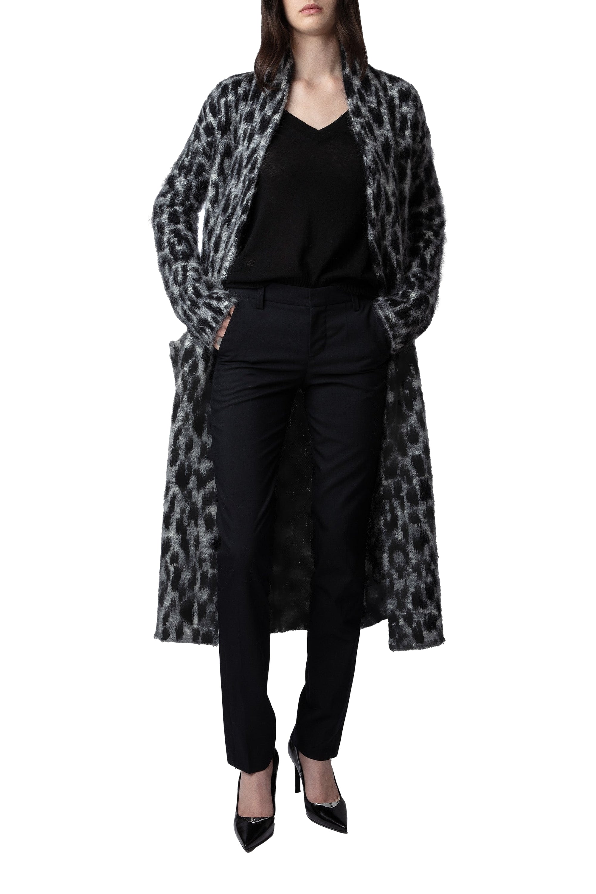 Manteau Tilda Léopard en mohair - Ardoise