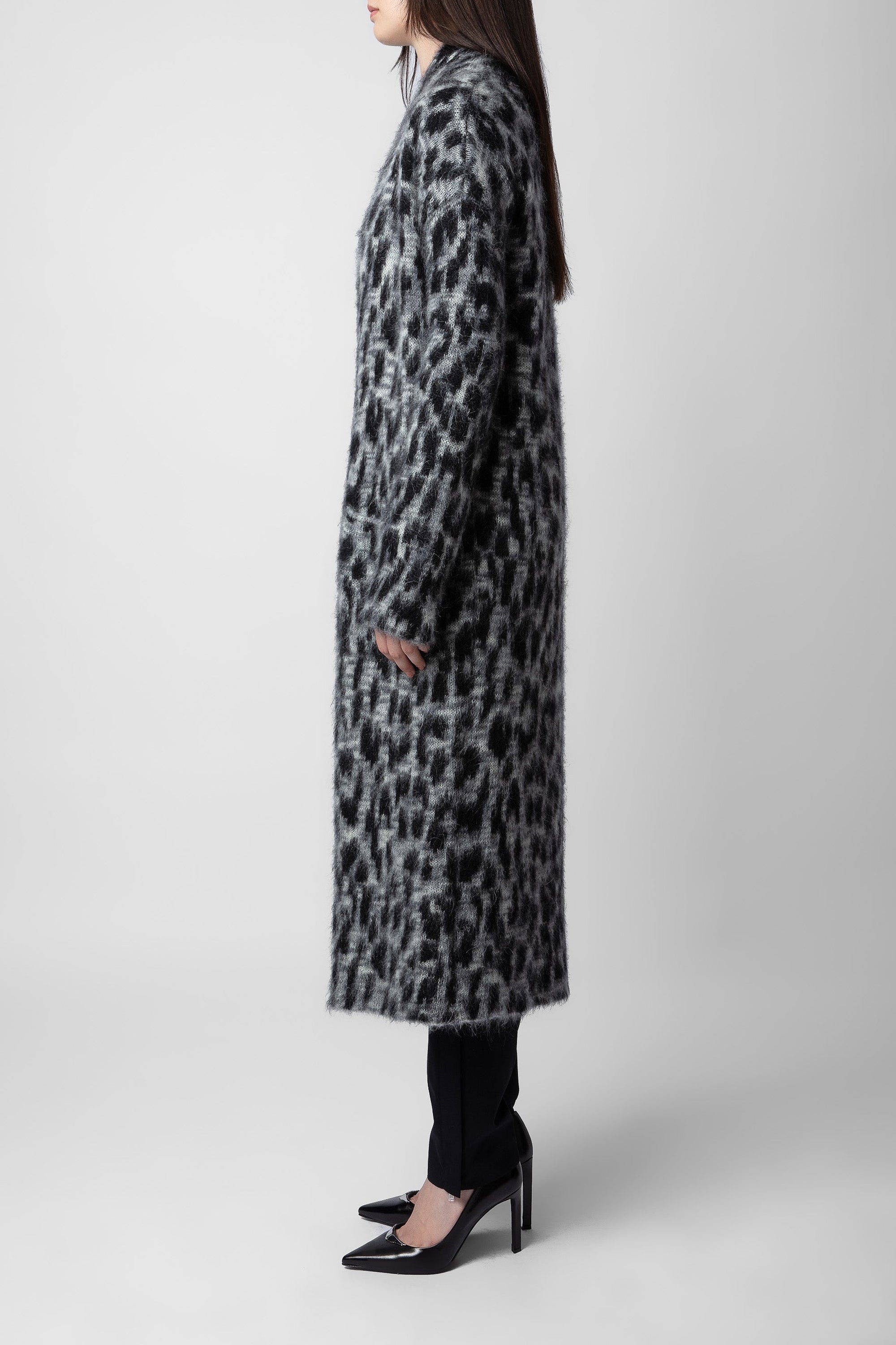 Manteau Tilda Léopard en mohair - Ardoise