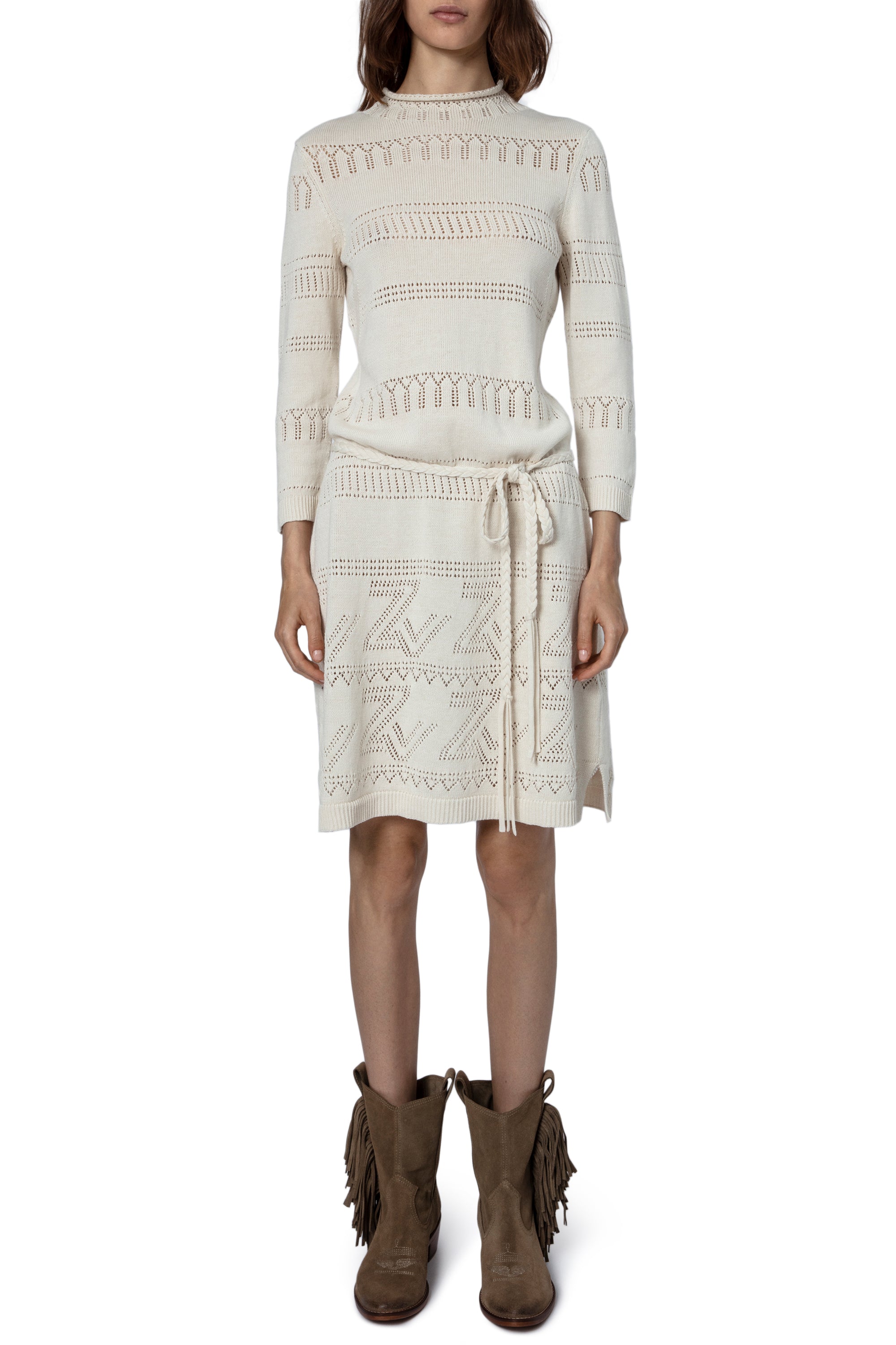 Robe Cecily à logo " ZV" en lin mélangé - Ecru