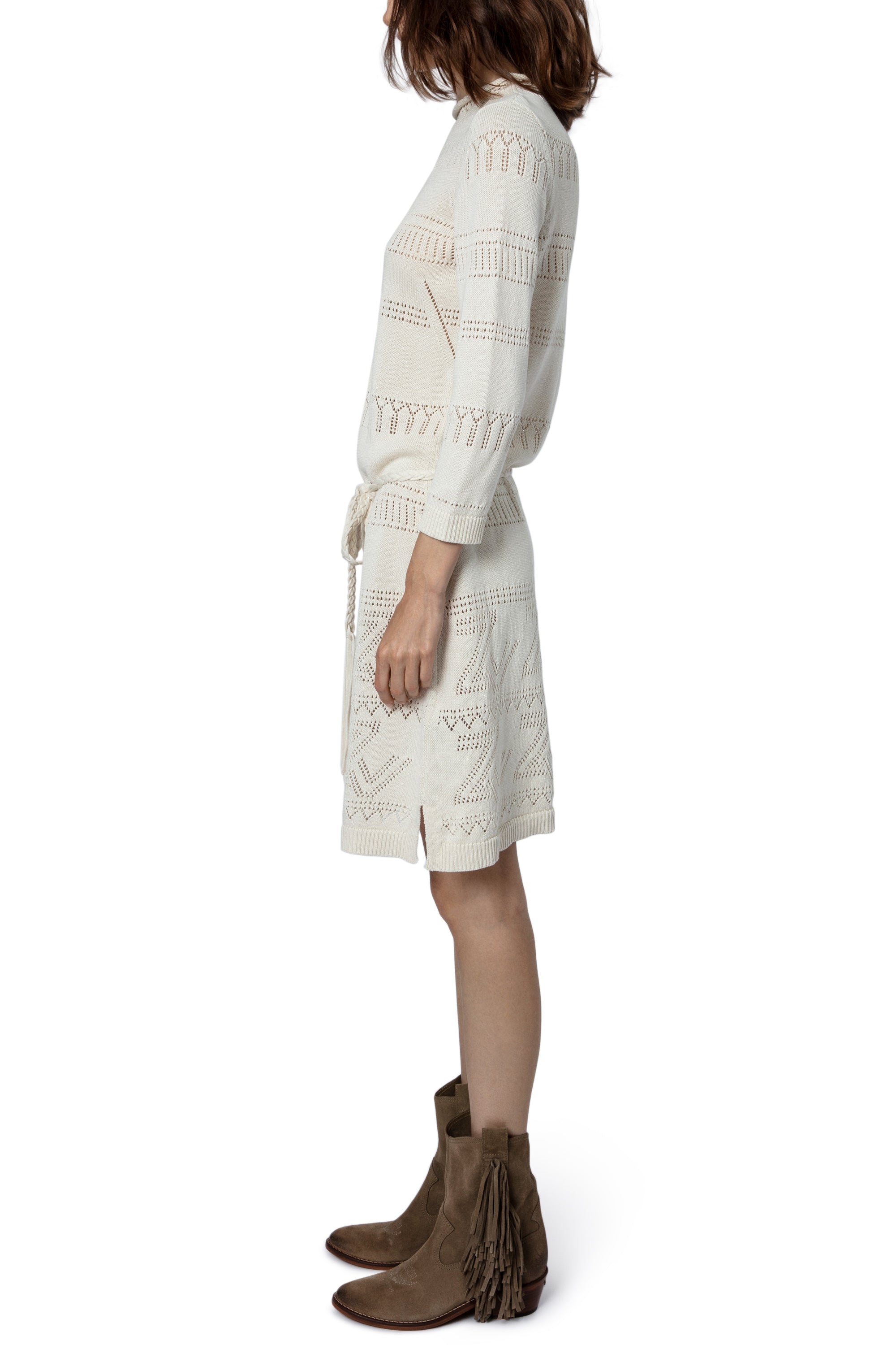 Robe Cecily à logo " ZV" en lin mélangé - Ecru