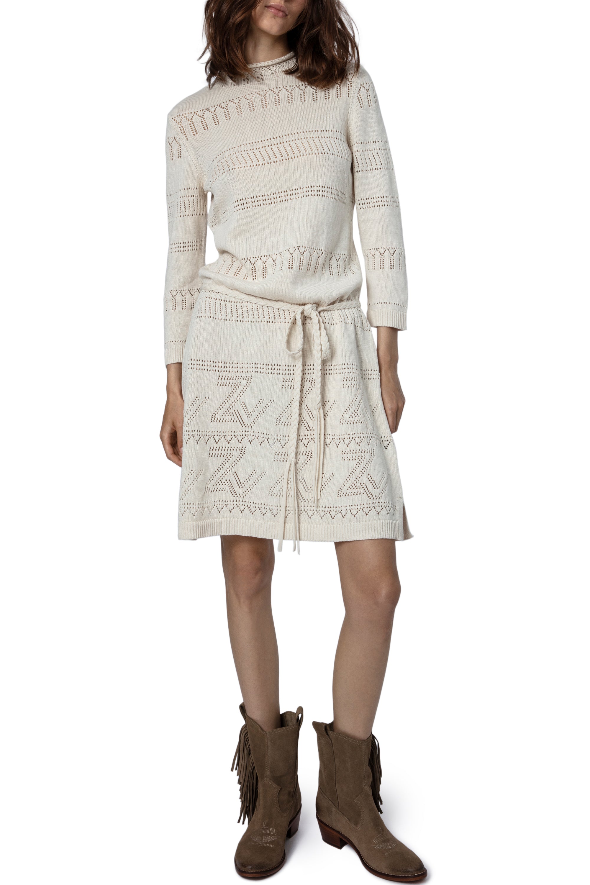 Robe Cecily à logo " ZV" en lin mélangé - Ecru