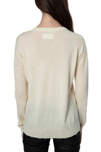 Gaby jumper with rhinestone "Amour" inscription in wool - Cream