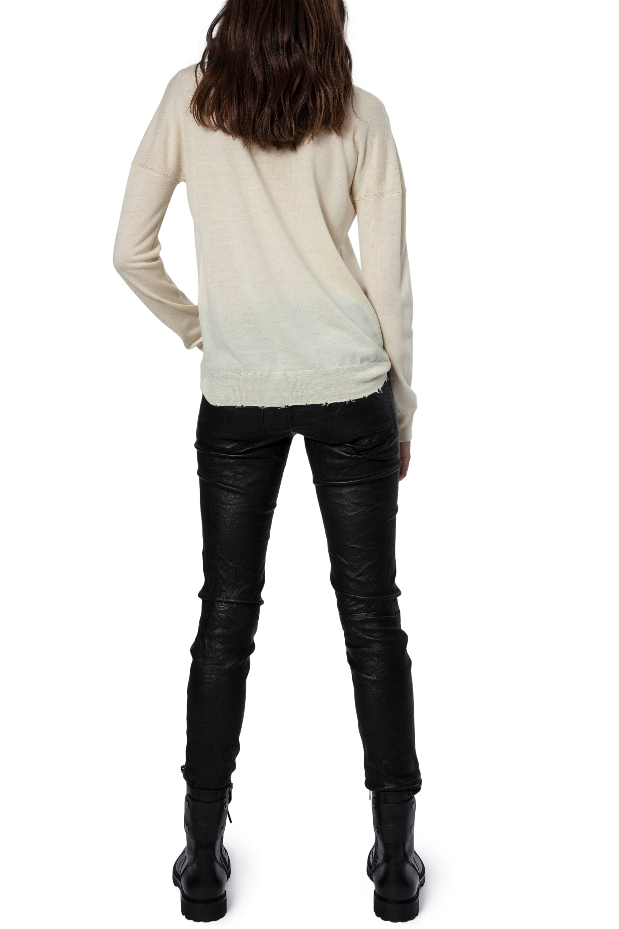 Gaby jumper with rhinestone "Amour" inscription in wool - Cream