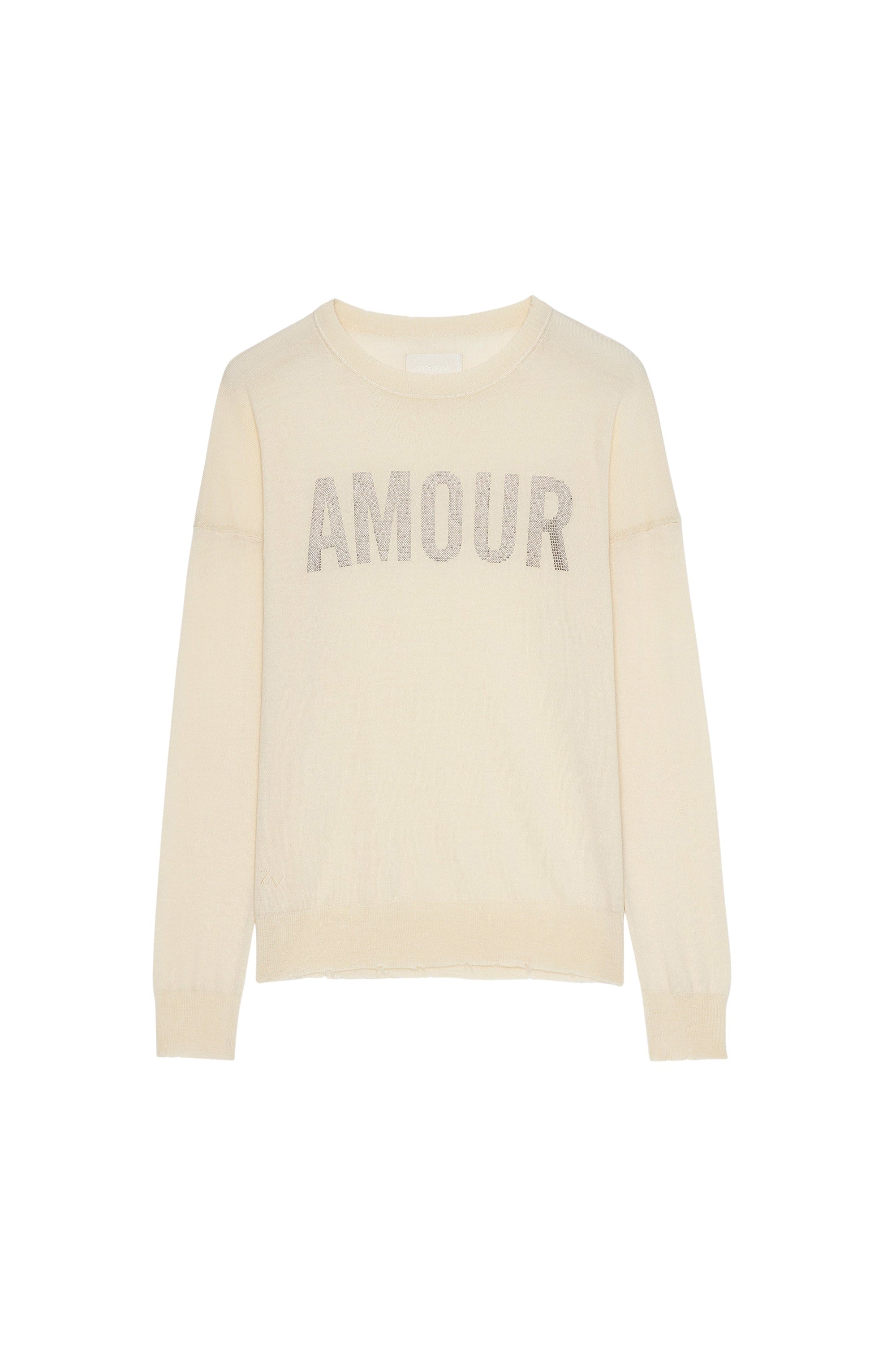 Gaby jumper with rhinestone "Amour" inscription in wool - Cream