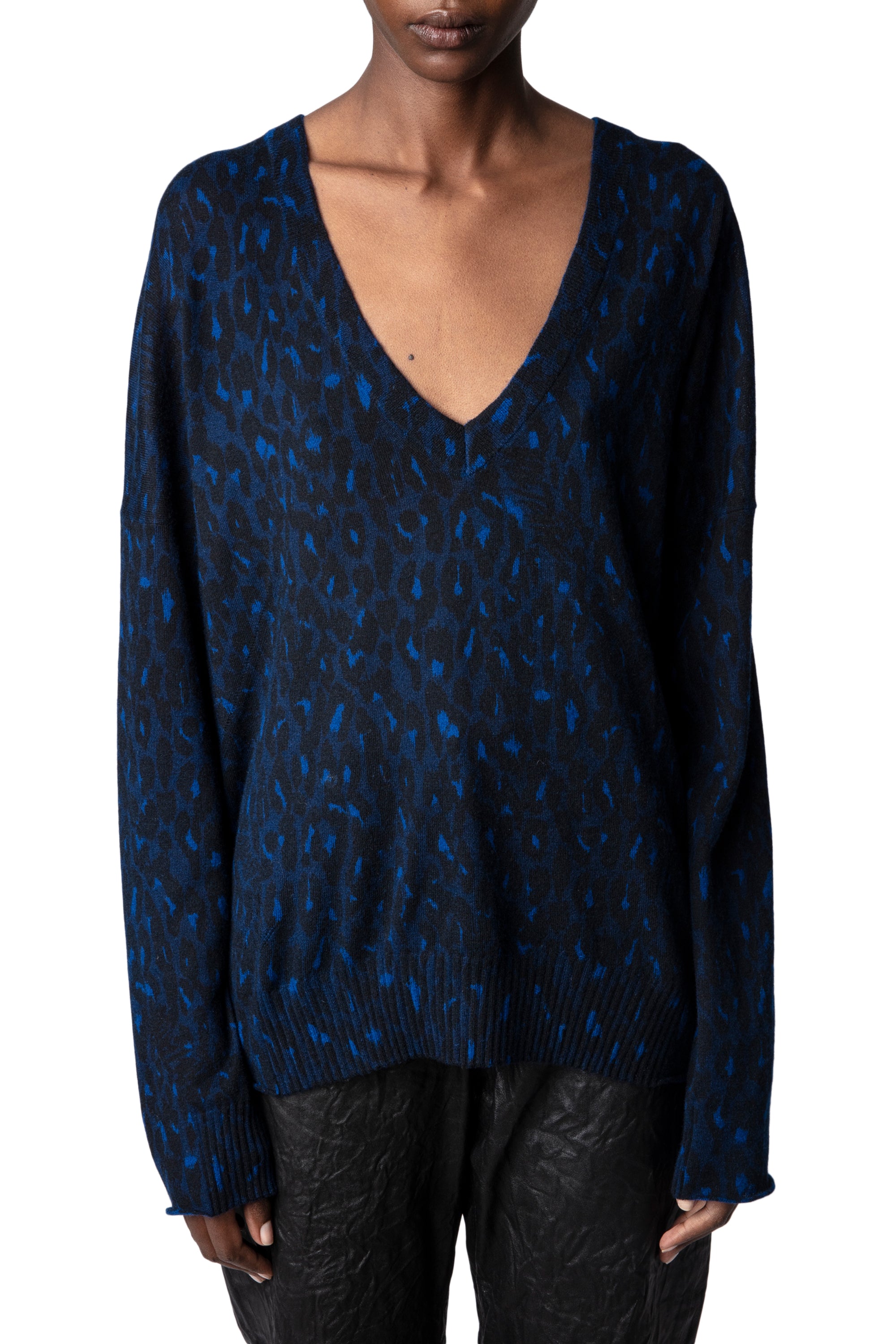 Brumy Leopard cashmere jumper - Ocean