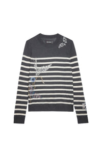 Pull Source Strass en cachemire - Ardoise