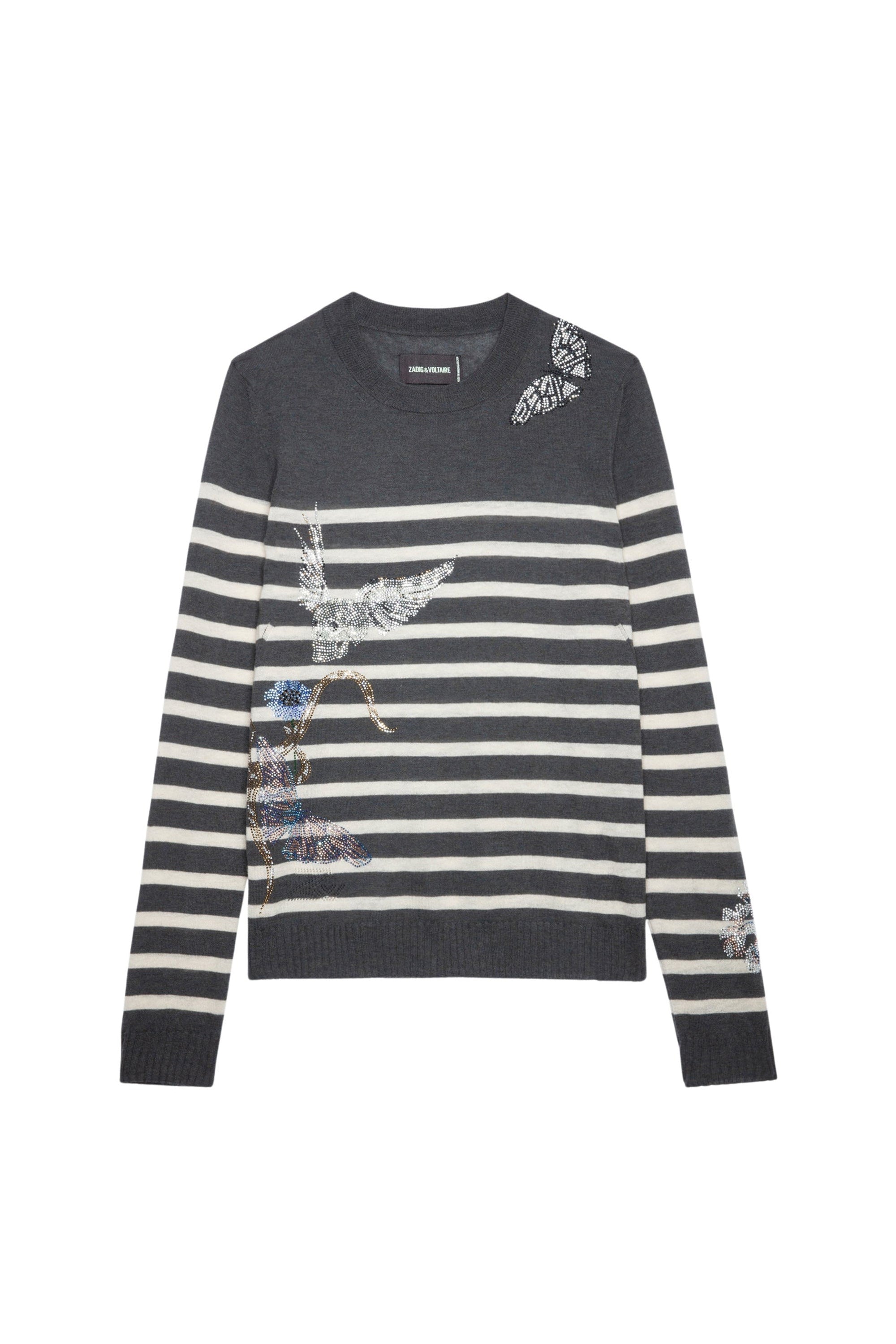 Pull Source Strass en cachemire - Ardoise