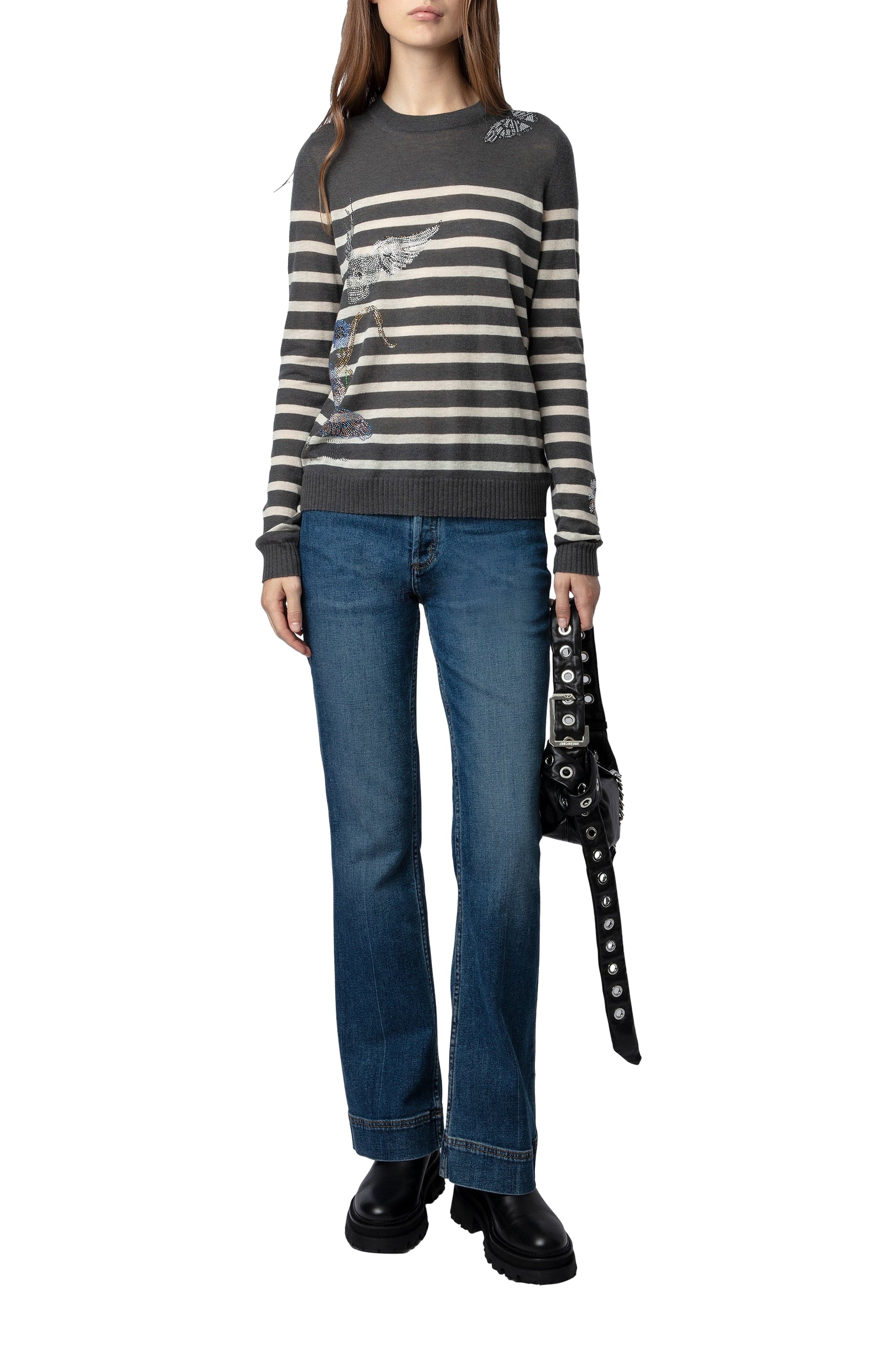 Pull Source Strass en cachemire - Ardoise