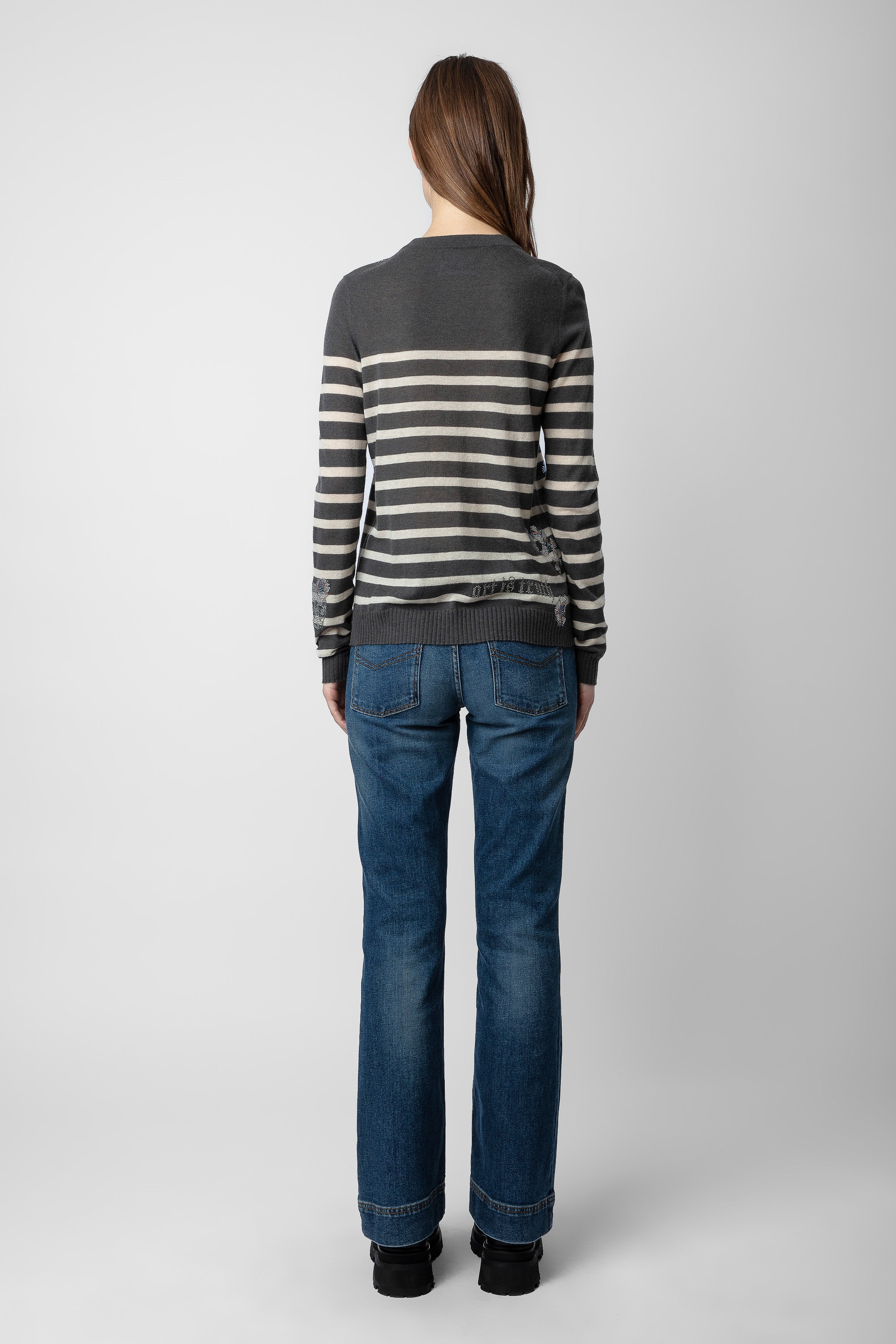 Pull Source Strass en cachemire - Ardoise