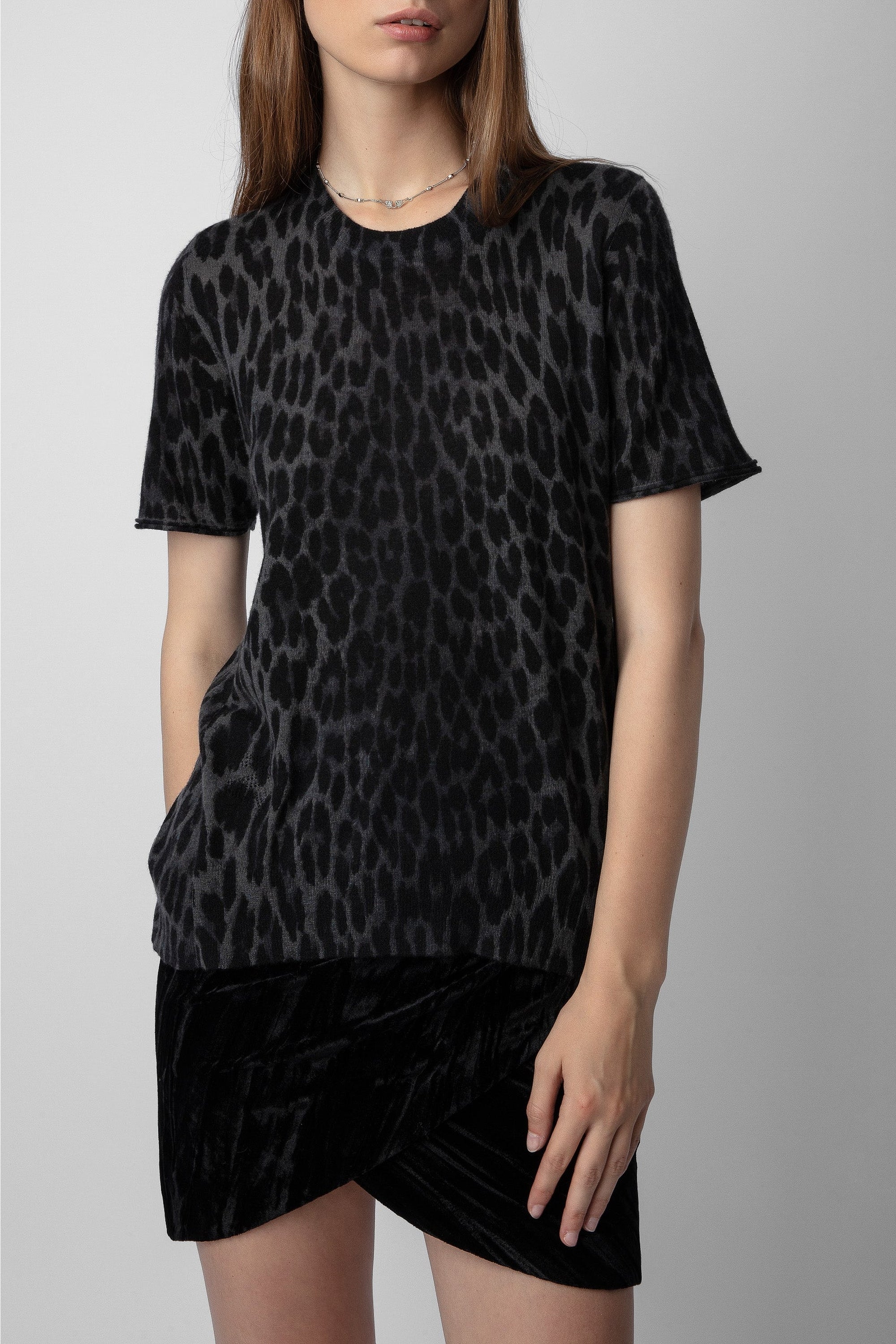 Pull Ida Léopard en cachemire - Ardoise