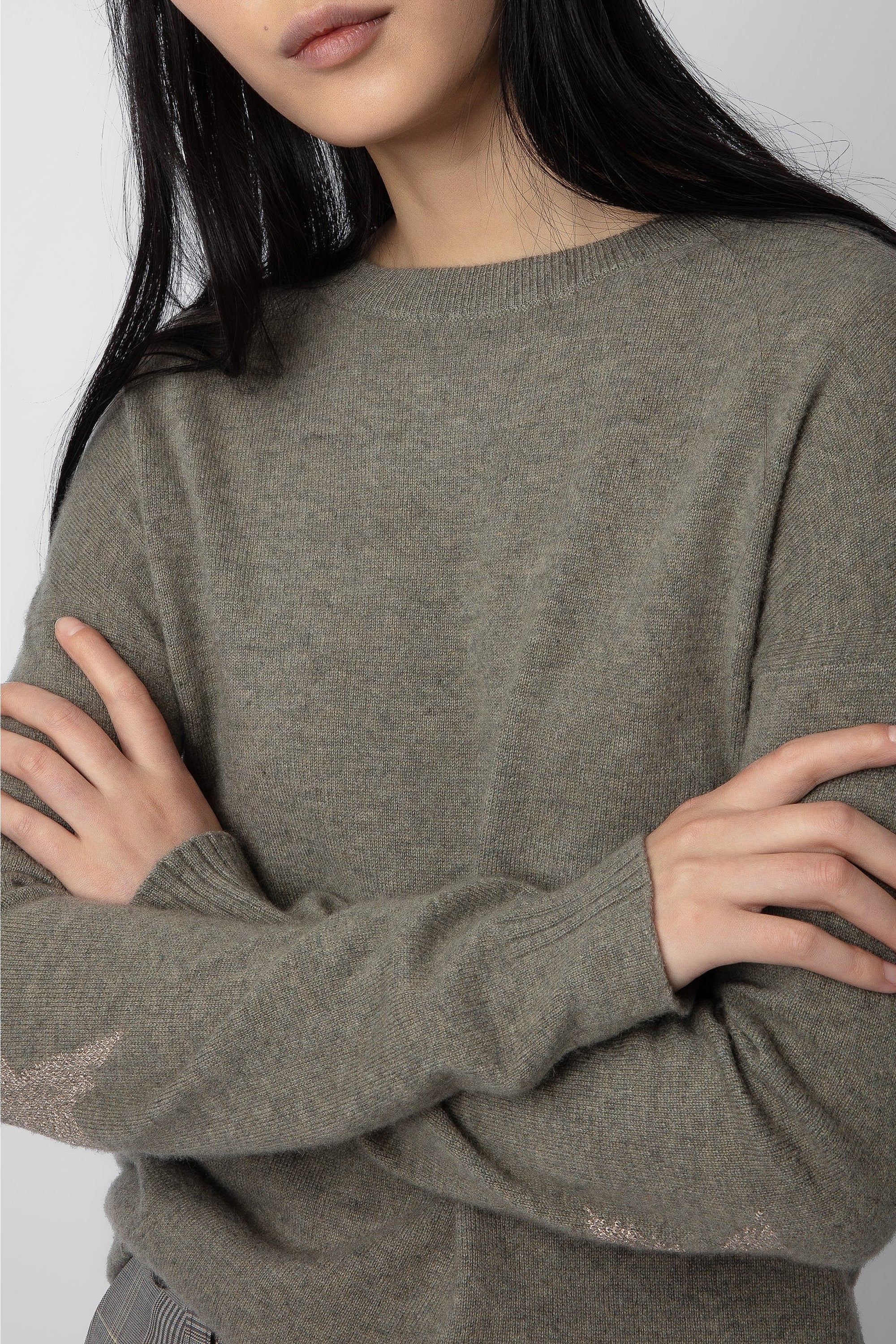 Sweat-shirt Cici Patch en cachemire - Kaki Clair