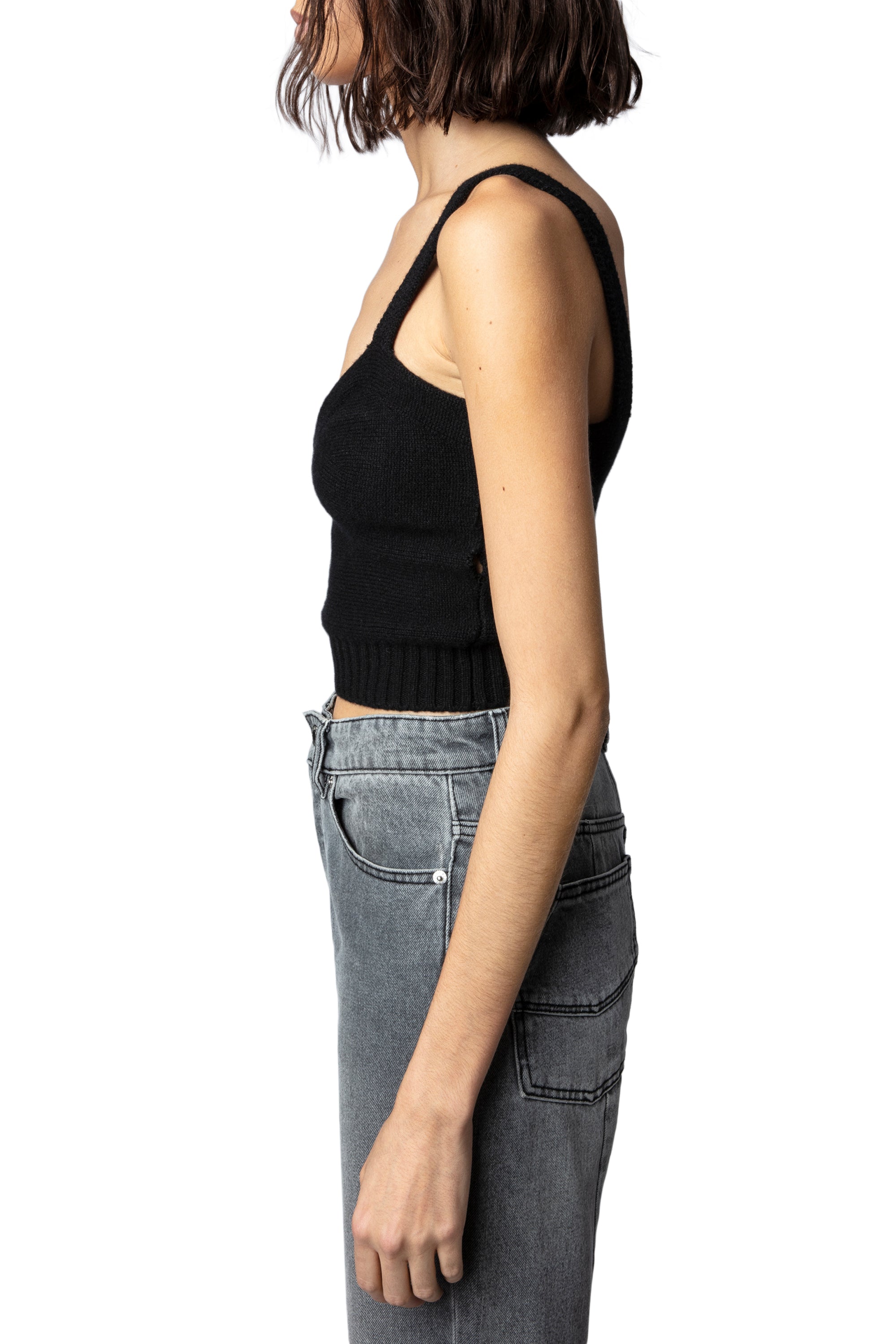 Crop top Bettina en laine - Noir