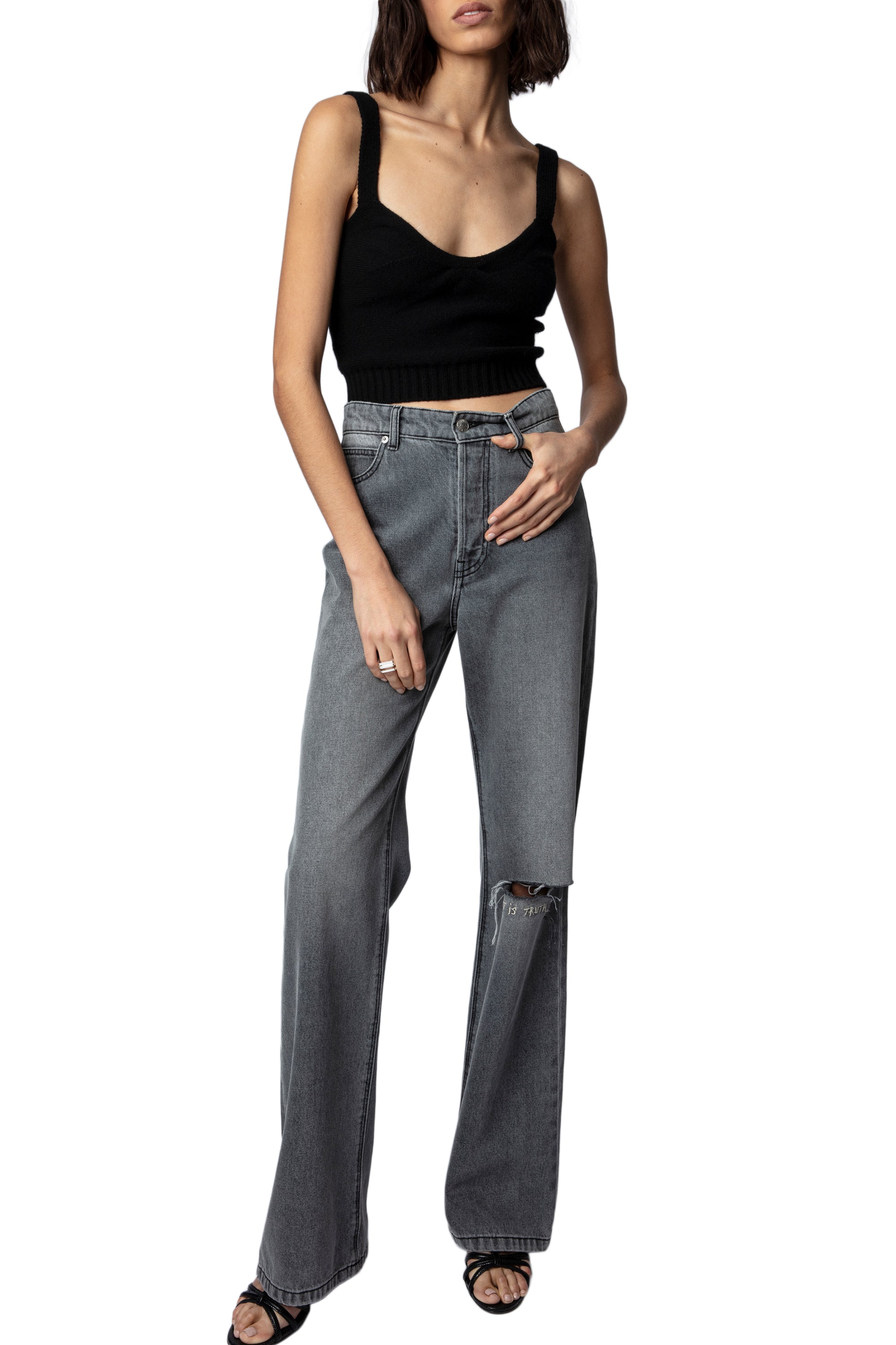 Crop top Bettina en laine - Noir