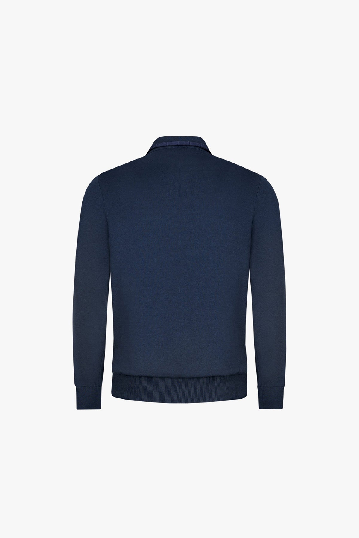 Blouson en soie et empiècements en cuir précieux - Bleu