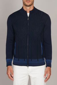 Cardigan zippé à motif géométrique en soie - Bleu