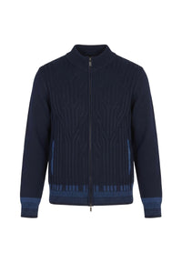 Cardigan zippé à motif géométrique en soie - Bleu