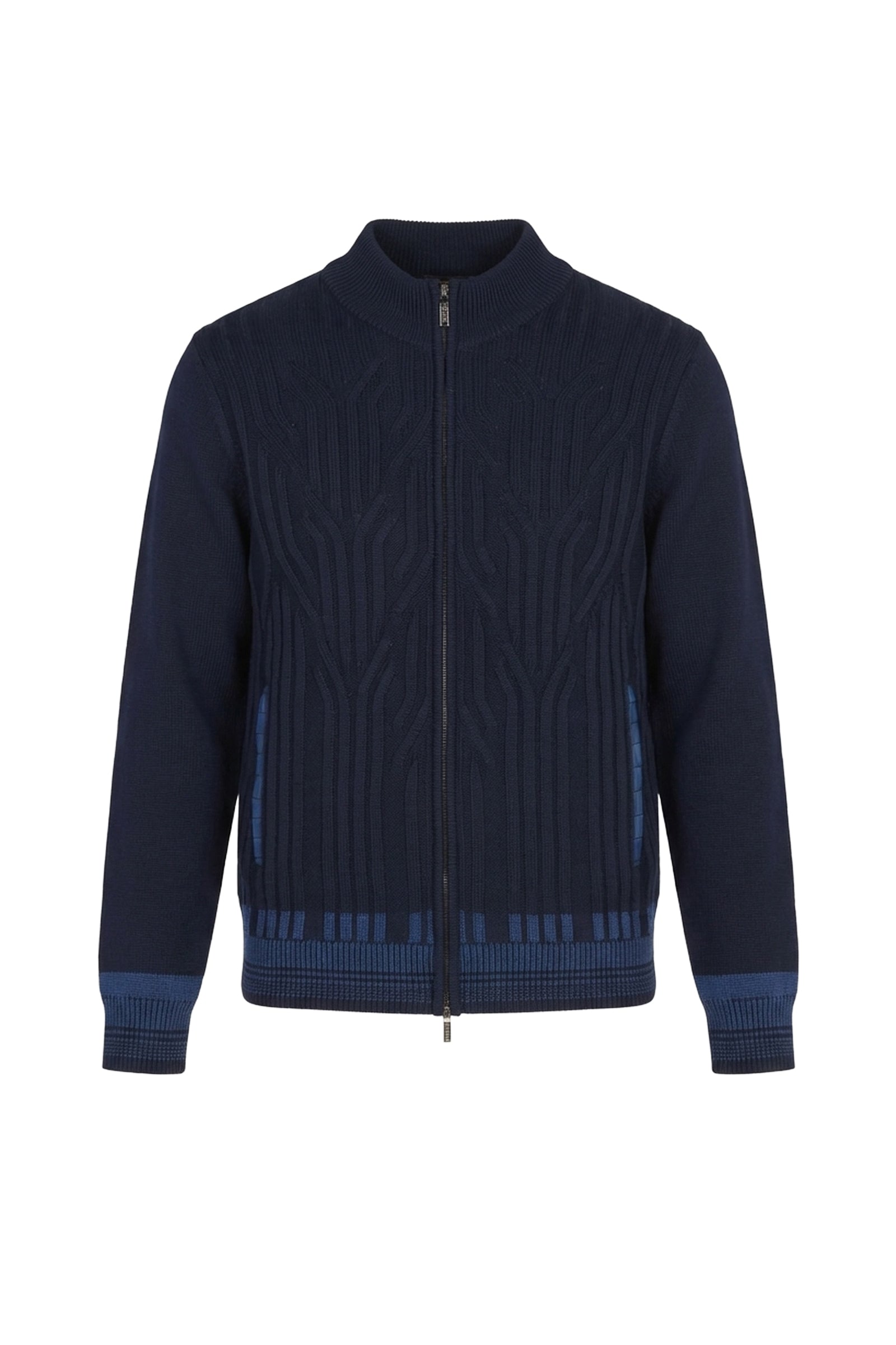 Cardigan zippé à motif géométrique en soie - Bleu