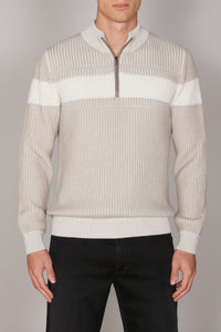 Pull à bande blanche en cachemire - Beige & Blanc